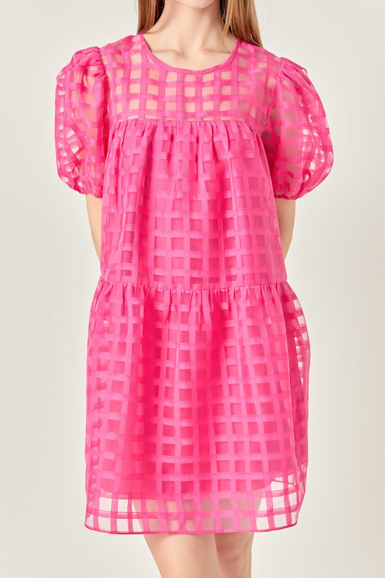 Gridded Organza Mini Dress