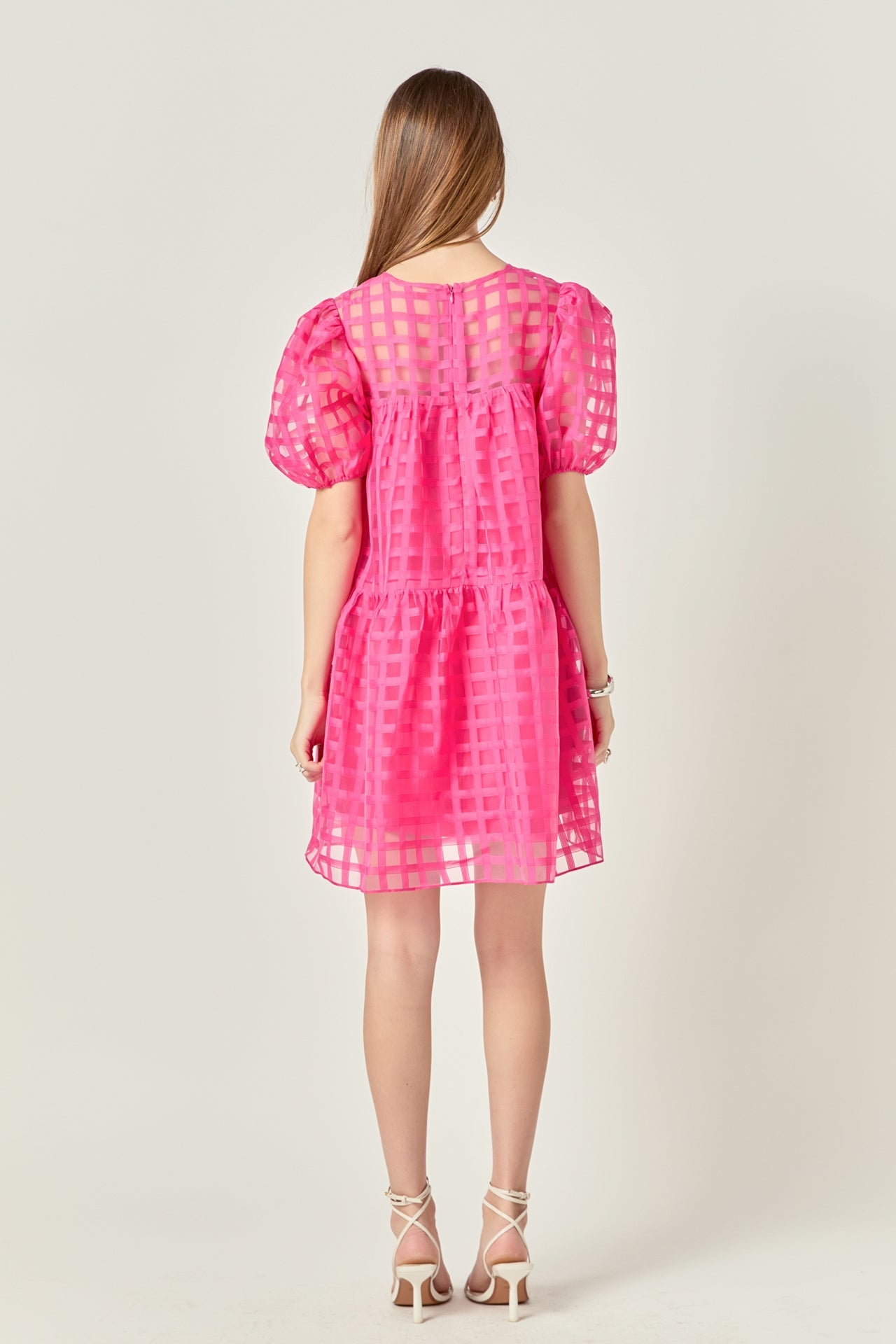 Gridded Organza Mini Dress