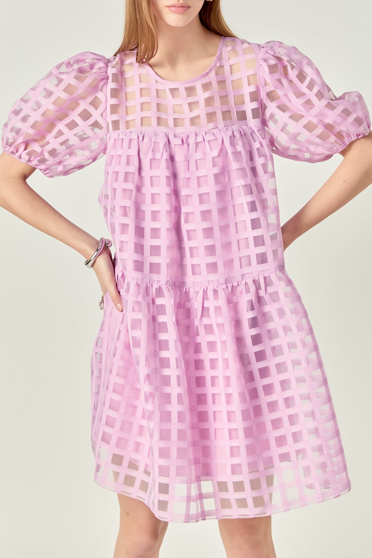 Gridded Organza Mini Dress