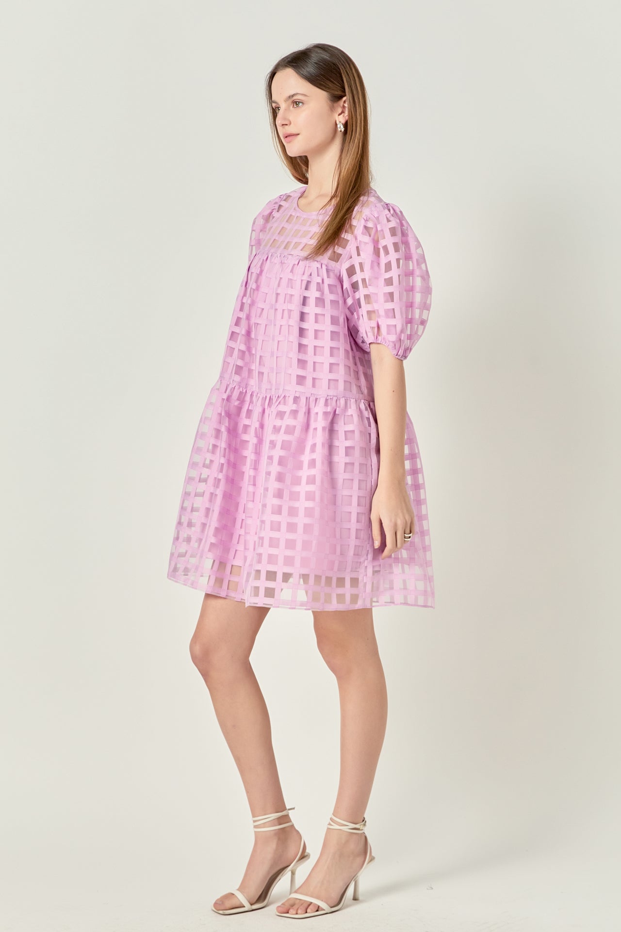 Gridded Organza Mini Dress