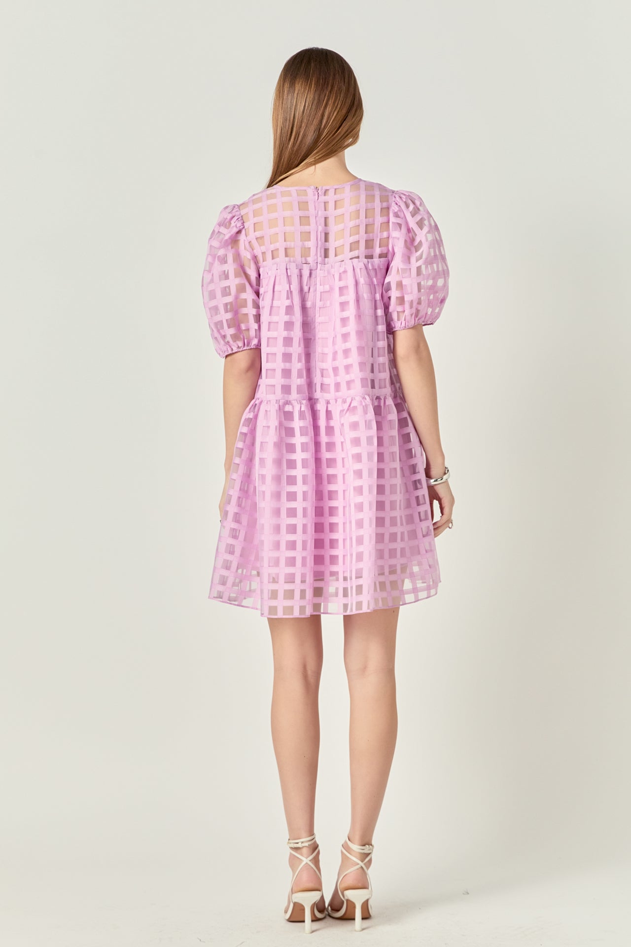 Gridded Organza Mini Dress