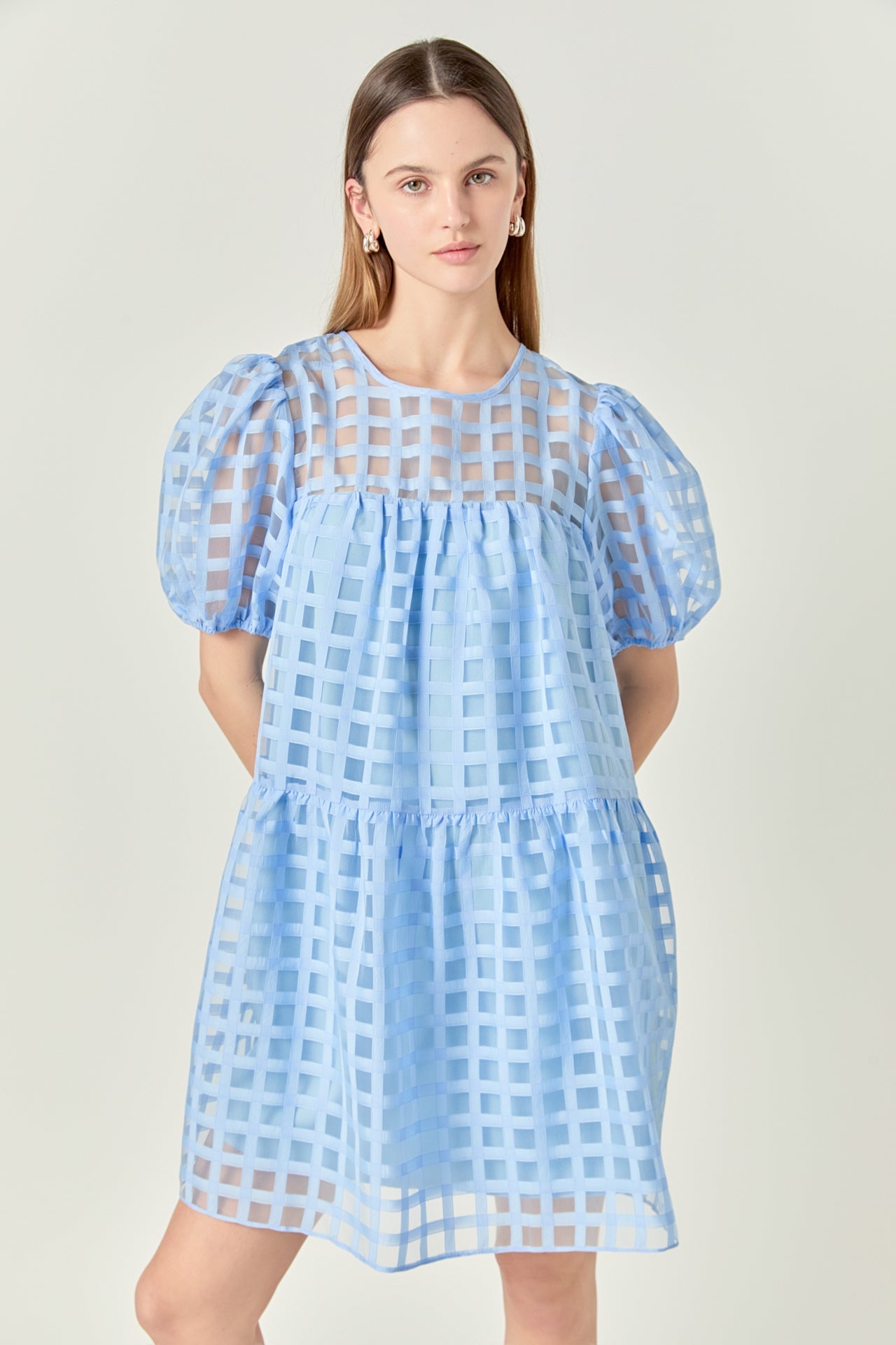 Gridded Organza Mini Dress