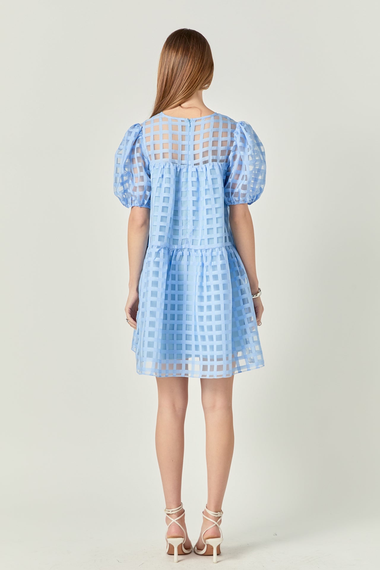 Gridded Organza Mini Dress