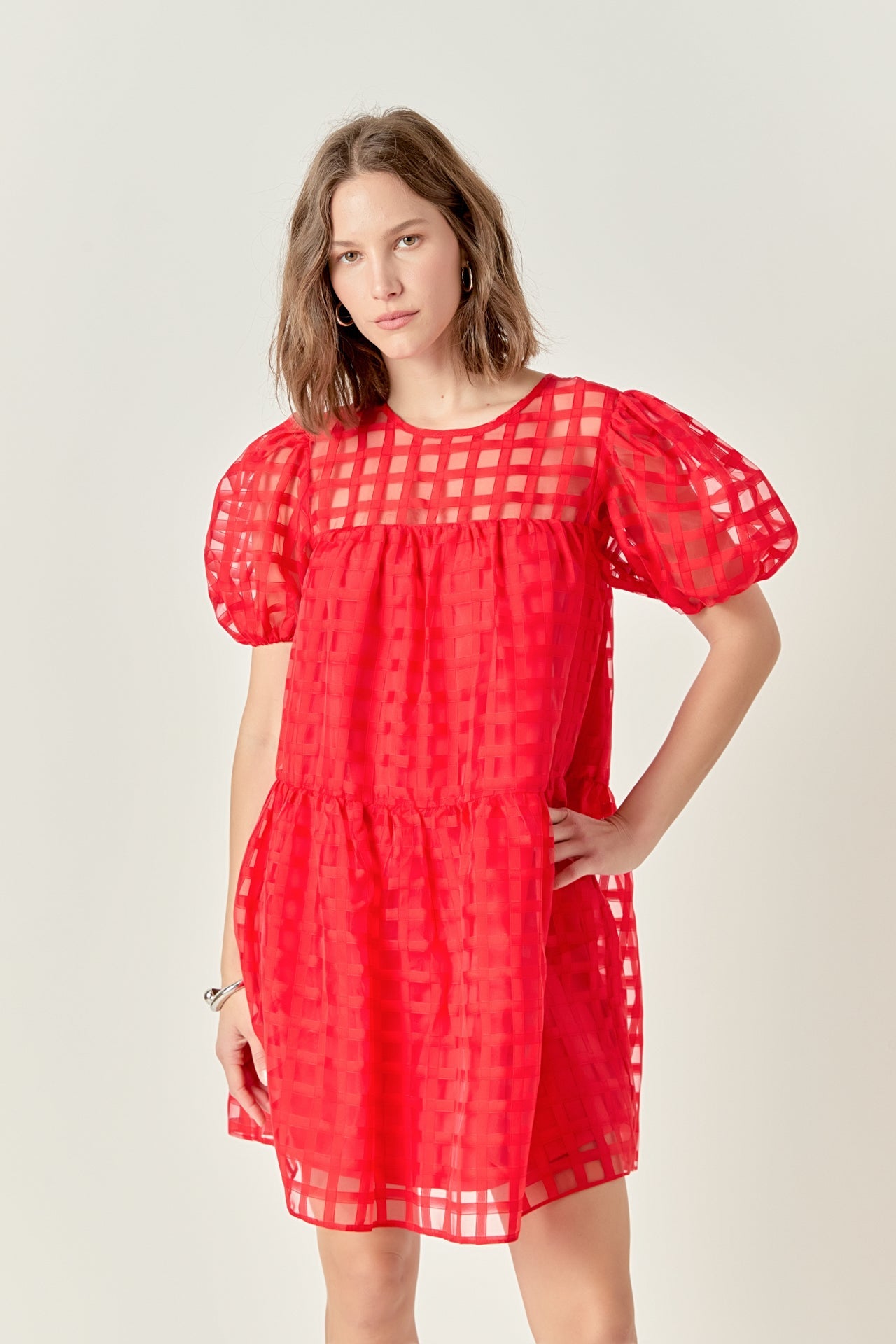 ENGLISH FACTORY - Gridded Organza Mini Dress - DRESSES available at Objectrare