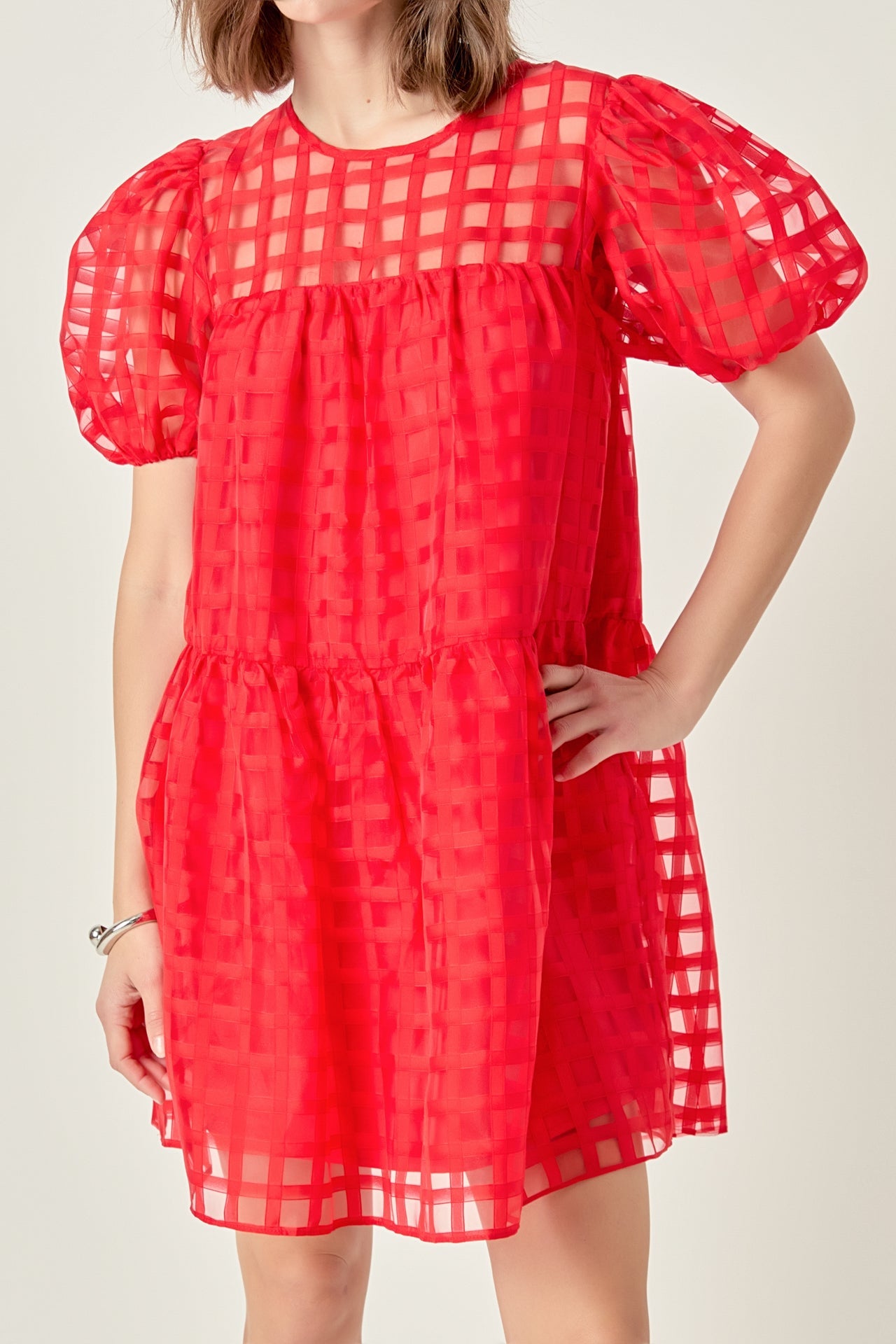 ENGLISH FACTORY - Gridded Organza Mini Dress - DRESSES available at Objectrare