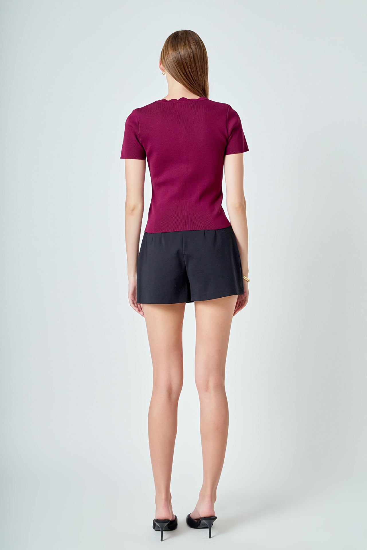 ENDLESS ROSE - Scalloped Accent Button Knit Top - TOPS available at Objectrare