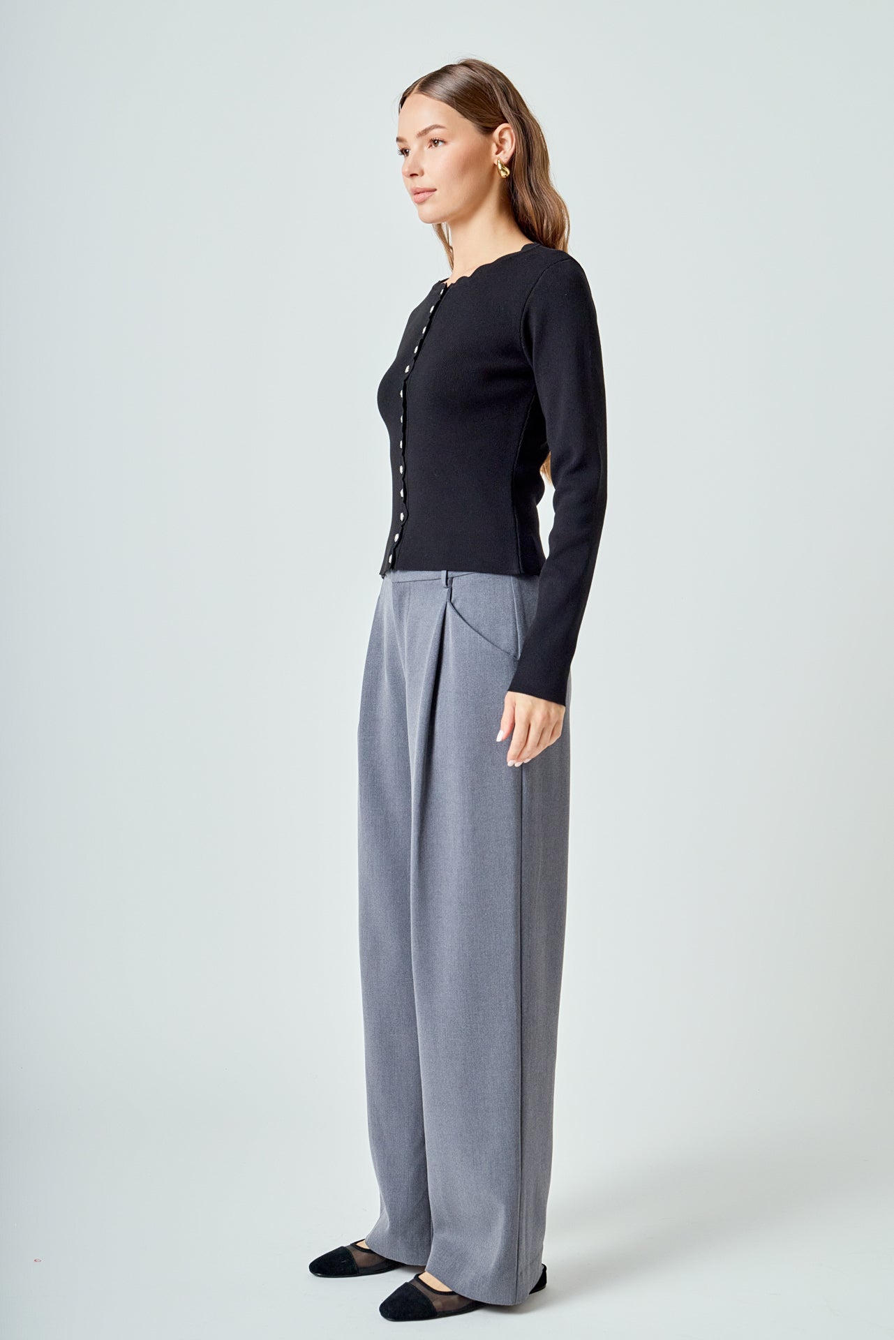 ENDLESS ROSE - Scalloped Accent Split Long Cardigan - SWEATERS & KNITS available at Objectrare