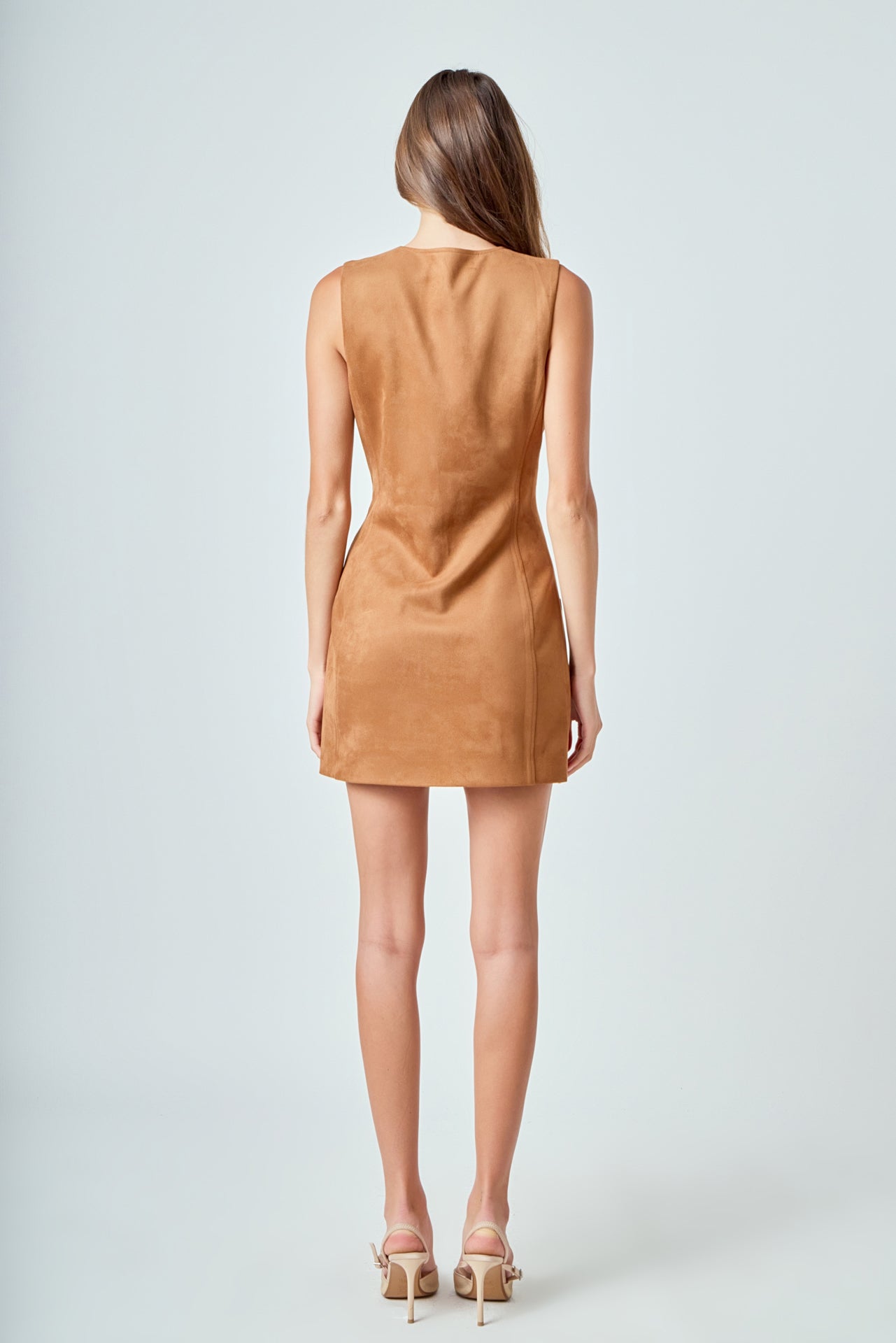 ENDLESS ROSE - Faux Suede Round Neck Buttoned Mini Dress - DRESSES available at Objectrare