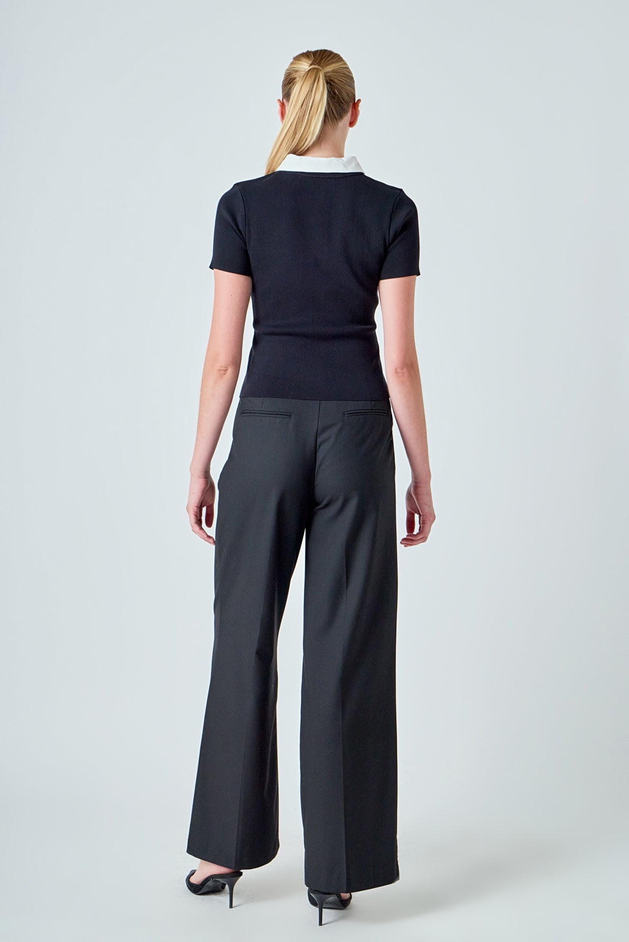 ENDLESS ROSE - Jewel Buttoned Collared Color Block Top - TOPS available at Objectrare