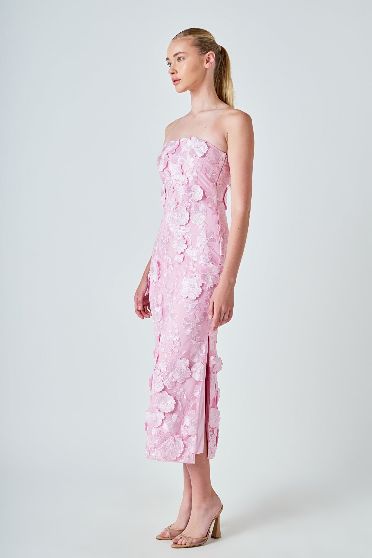 ENDLESS ROSE - Strapless 3D applique Midi Dress - DRESSES available at Objectrare