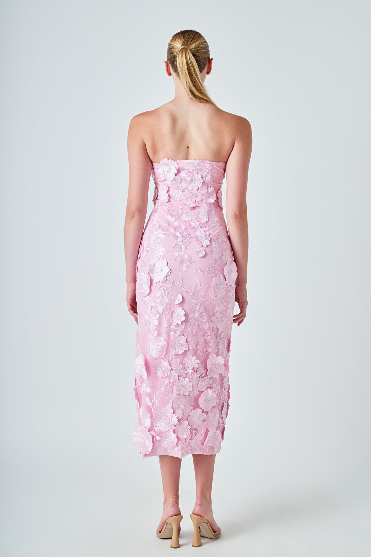 ENDLESS ROSE - Strapless 3D applique Midi Dress - DRESSES available at Objectrare
