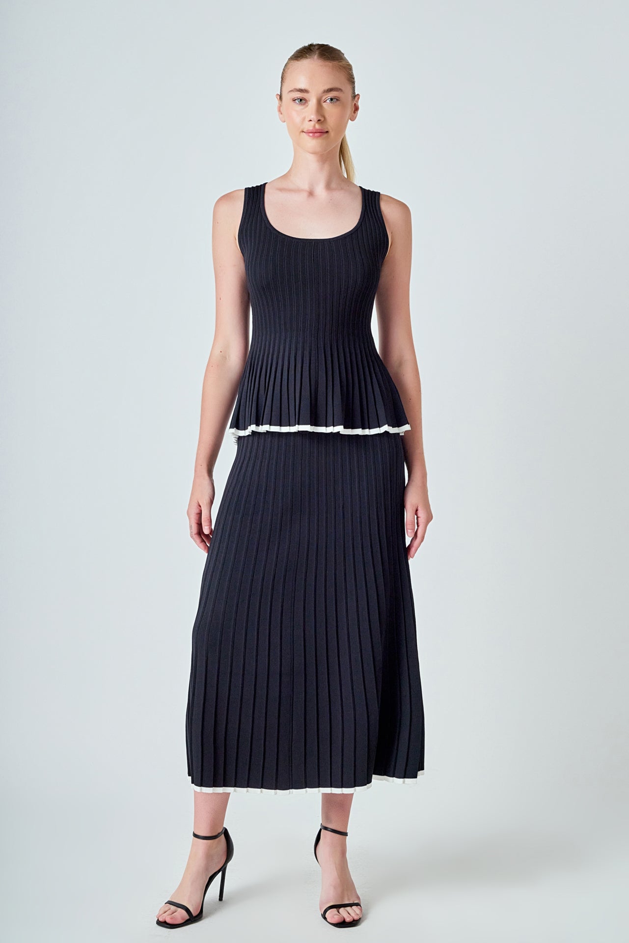 ENDLESS ROSE - Knit Pleated Tipped Sleeveless Top - TOPS available at Objectrare
