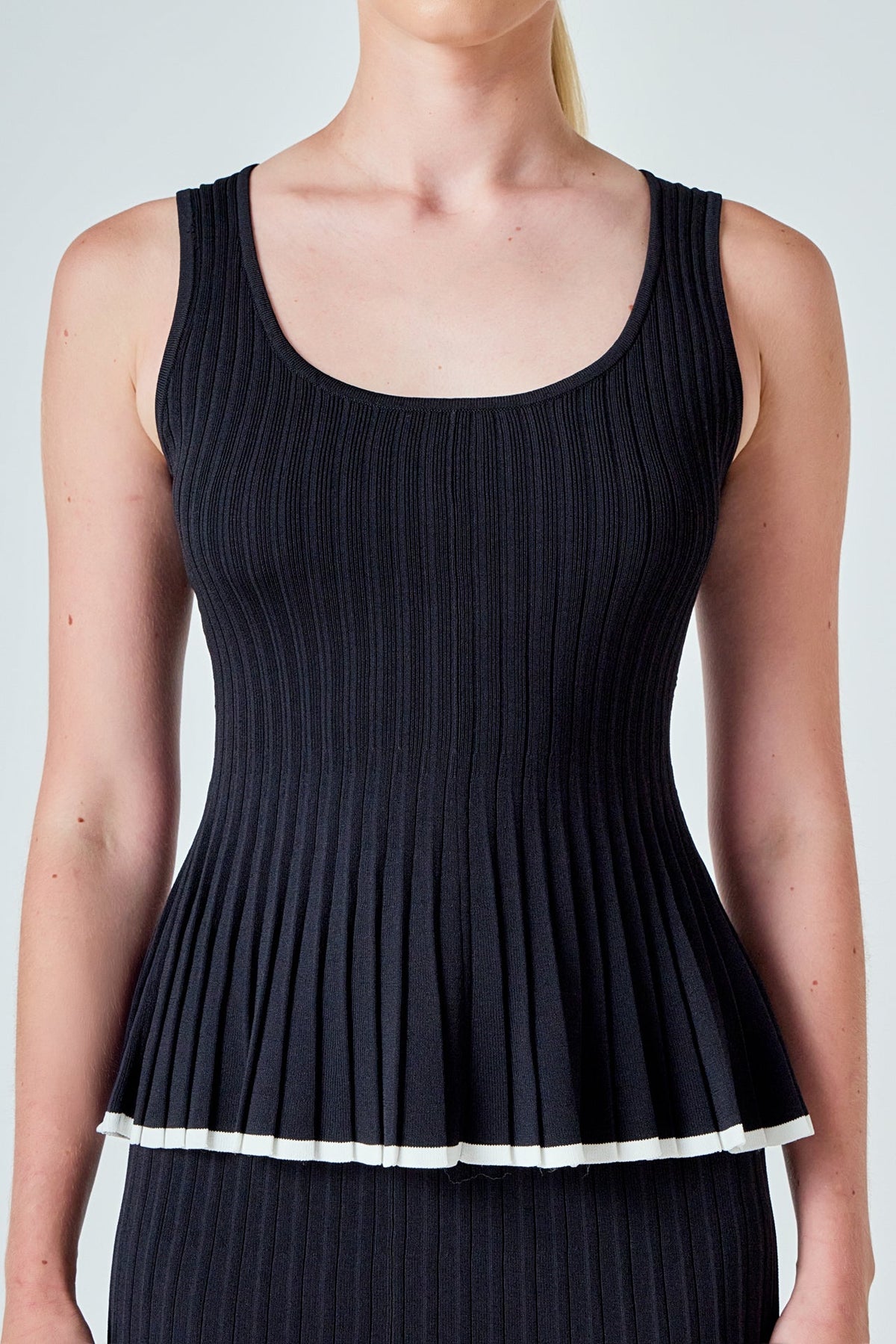 ENDLESS ROSE - Knit Pleated Tipped Sleeveless Top - TOPS available at Objectrare
