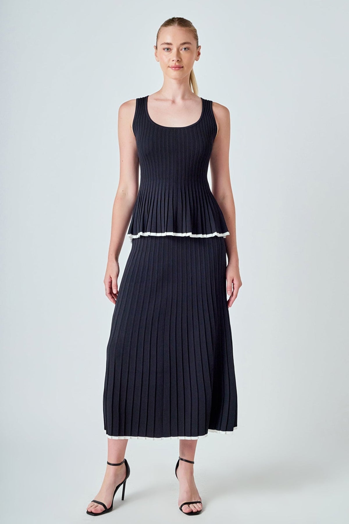 ENDLESS ROSE - Knit Pleated Tip Detail Midi Skirt - SKIRTS available at Objectrare