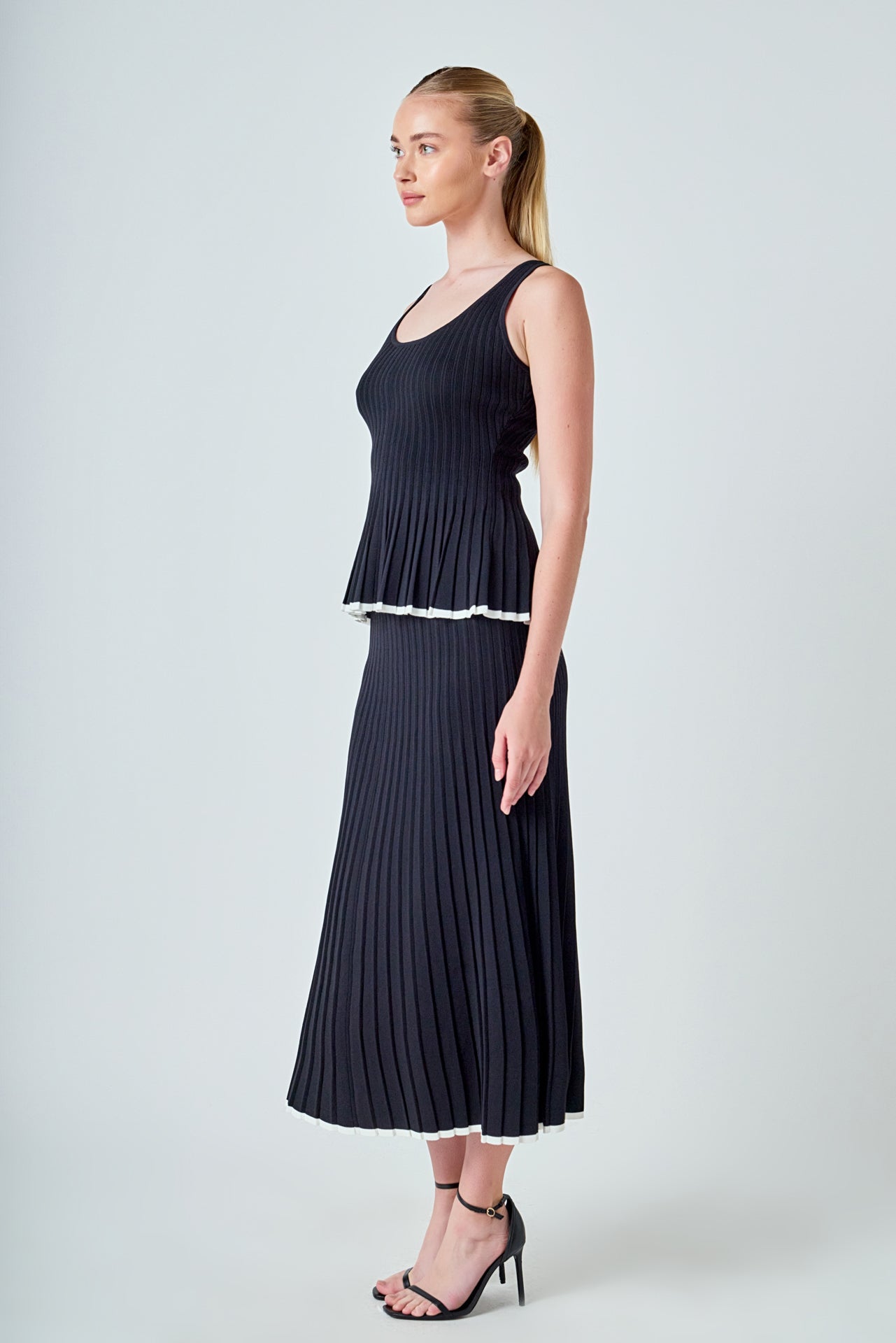 ENDLESS ROSE - Knit Pleated Tip Detail Midi Skirt - SKIRTS available at Objectrare