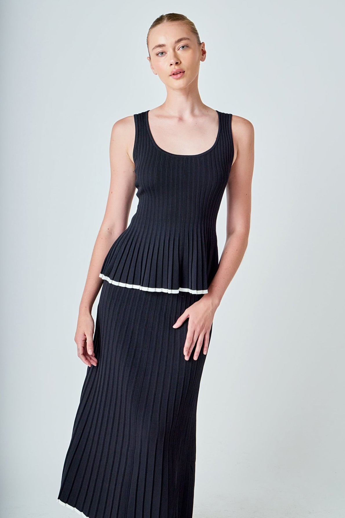 ENDLESS ROSE - Knit Pleated Tip Detail Midi Skirt - SKIRTS available at Objectrare
