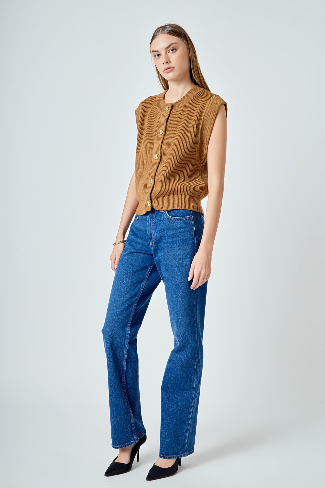 ENDLESS ROSE - Sleeveless Knit Buttoned Vest Top - SWEATERS & KNITS available at Objectrare