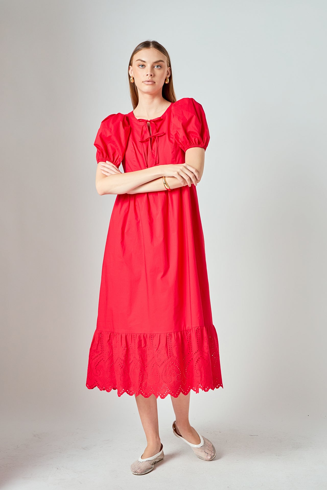 LA'VEN - Cotton Eyelet Midi Dress - DRESSES available at Objectrare
