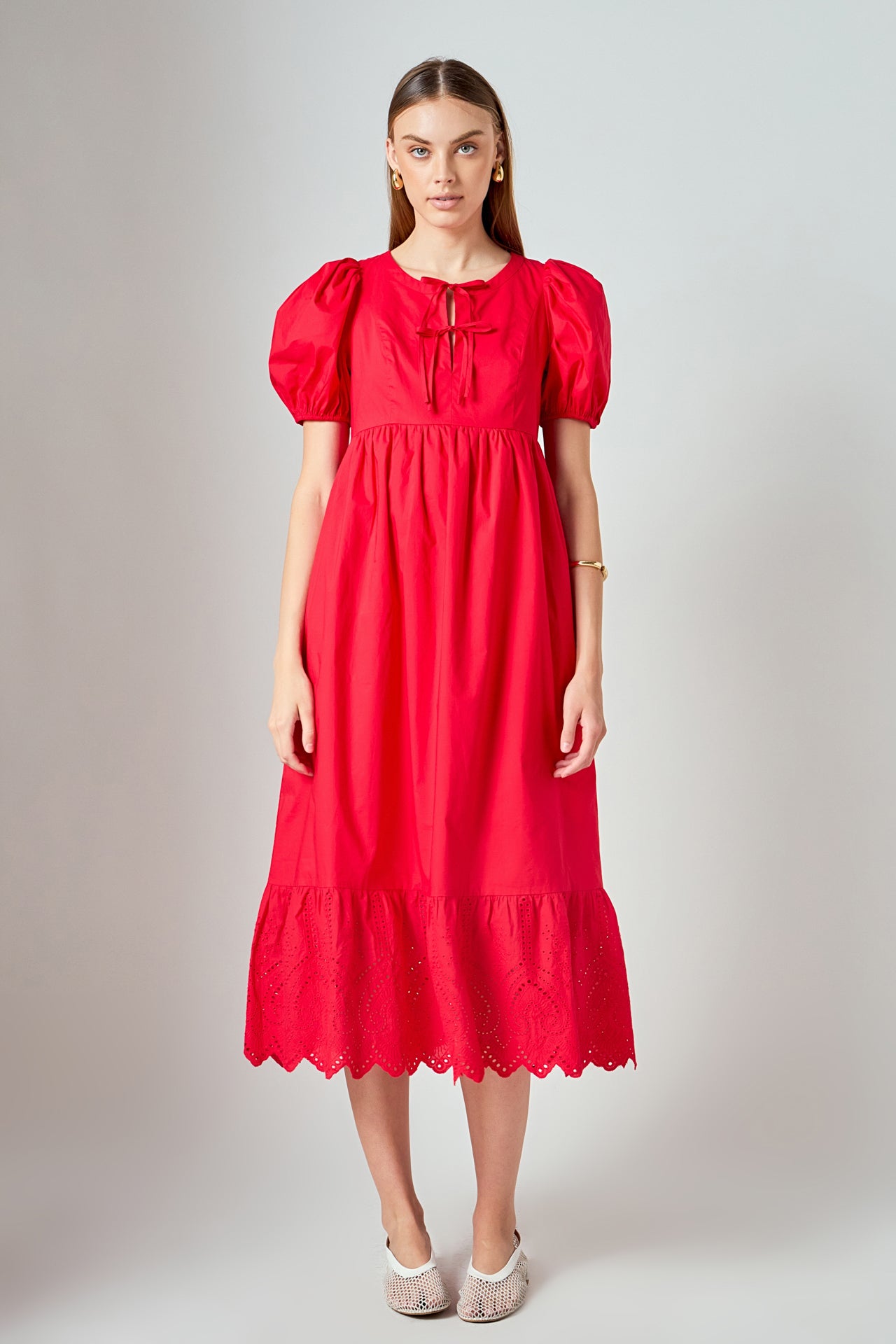 LA'VEN - Cotton Eyelet Midi Dress - DRESSES available at Objectrare