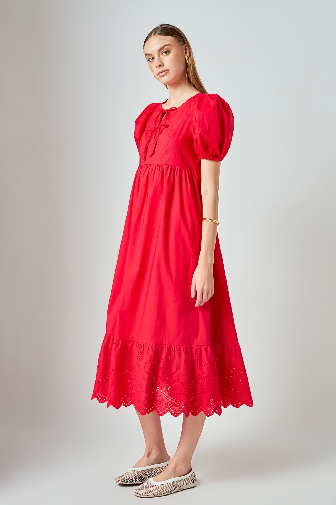 LA'VEN - Cotton Eyelet Midi Dress - DRESSES available at Objectrare