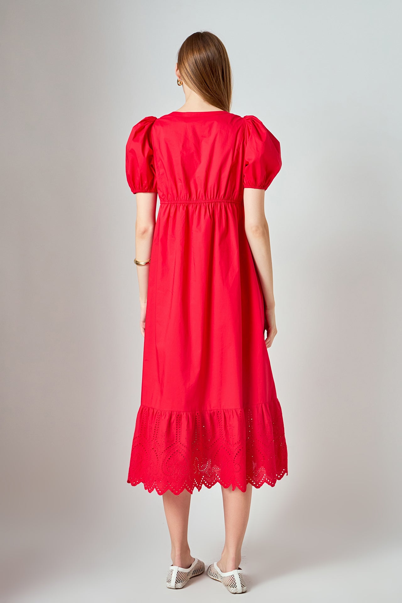 LA'VEN - Cotton Eyelet Midi Dress - DRESSES available at Objectrare