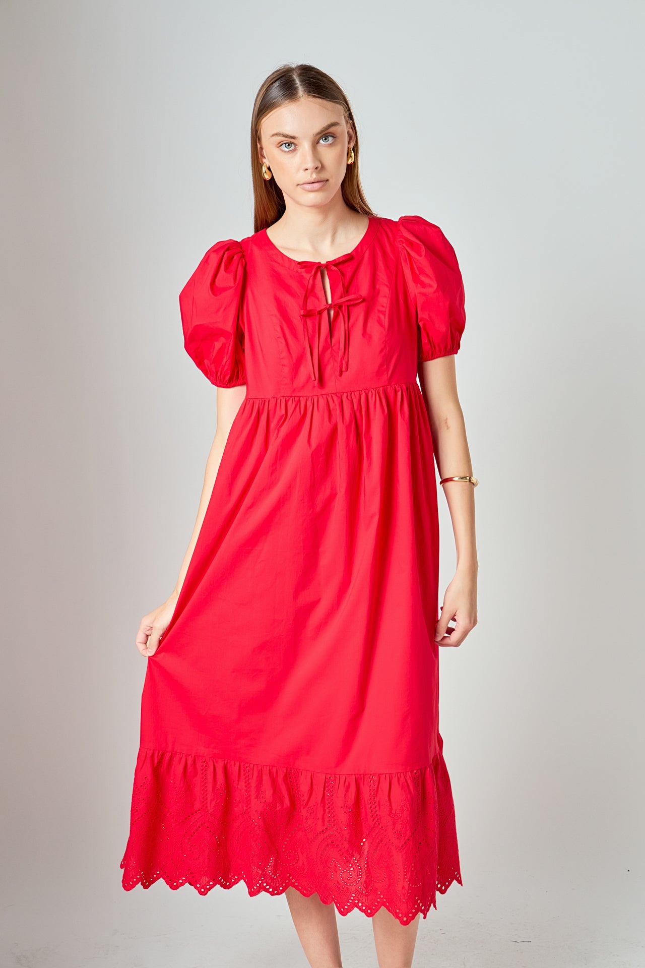 LA'VEN - Cotton Eyelet Midi Dress - DRESSES available at Objectrare
