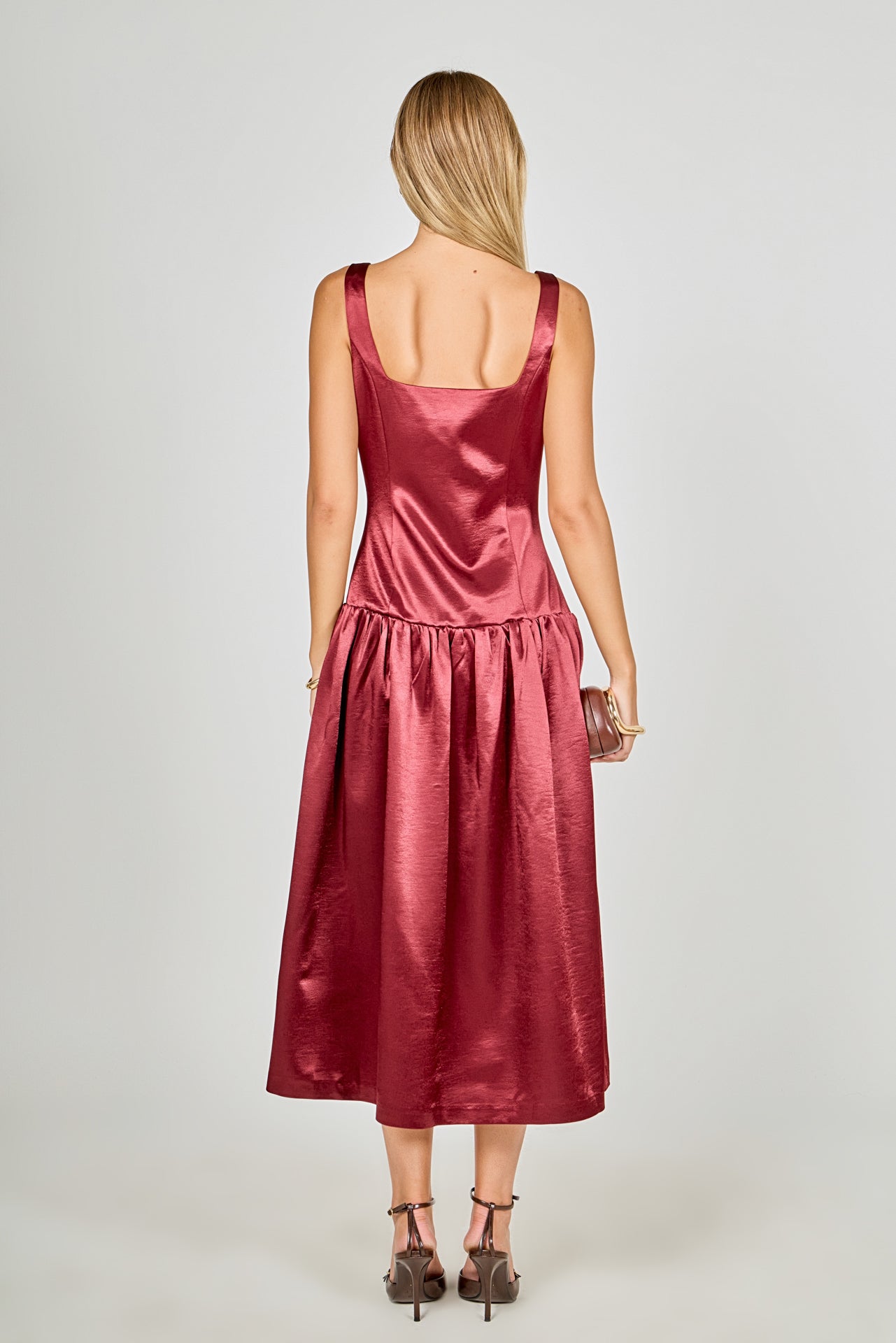 Satin Velvet Drop Waist Midi Dress