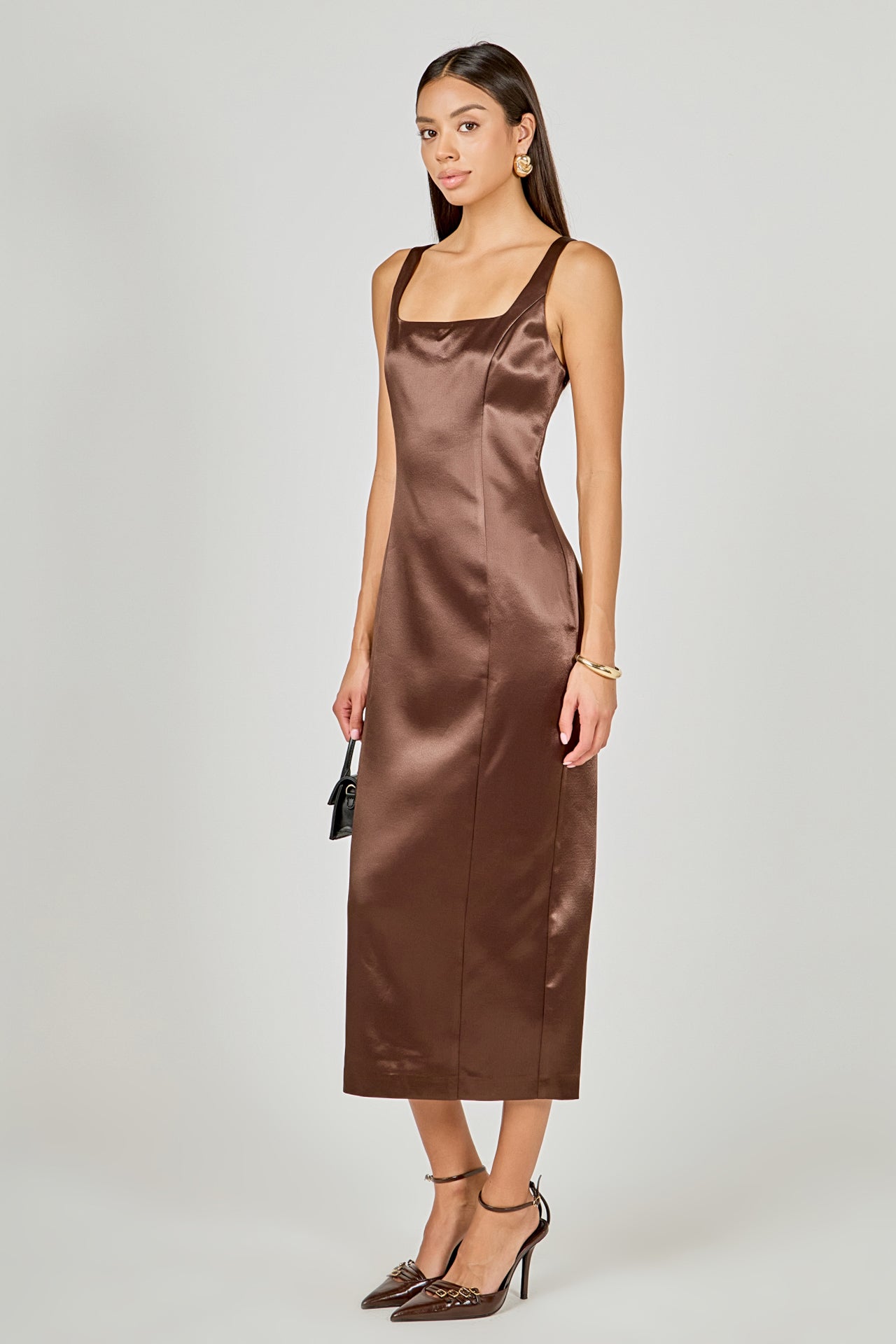 Satin Velvet Scoop Neck Midi Dress