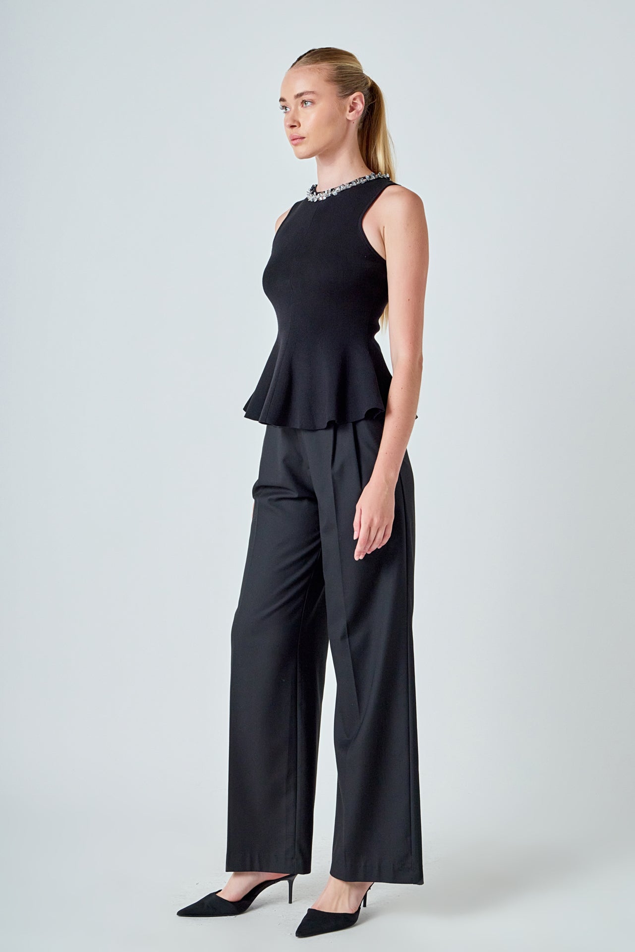 ENDLESS ROSE - Jewel Trim Peplum Top - TOPS available at Objectrare