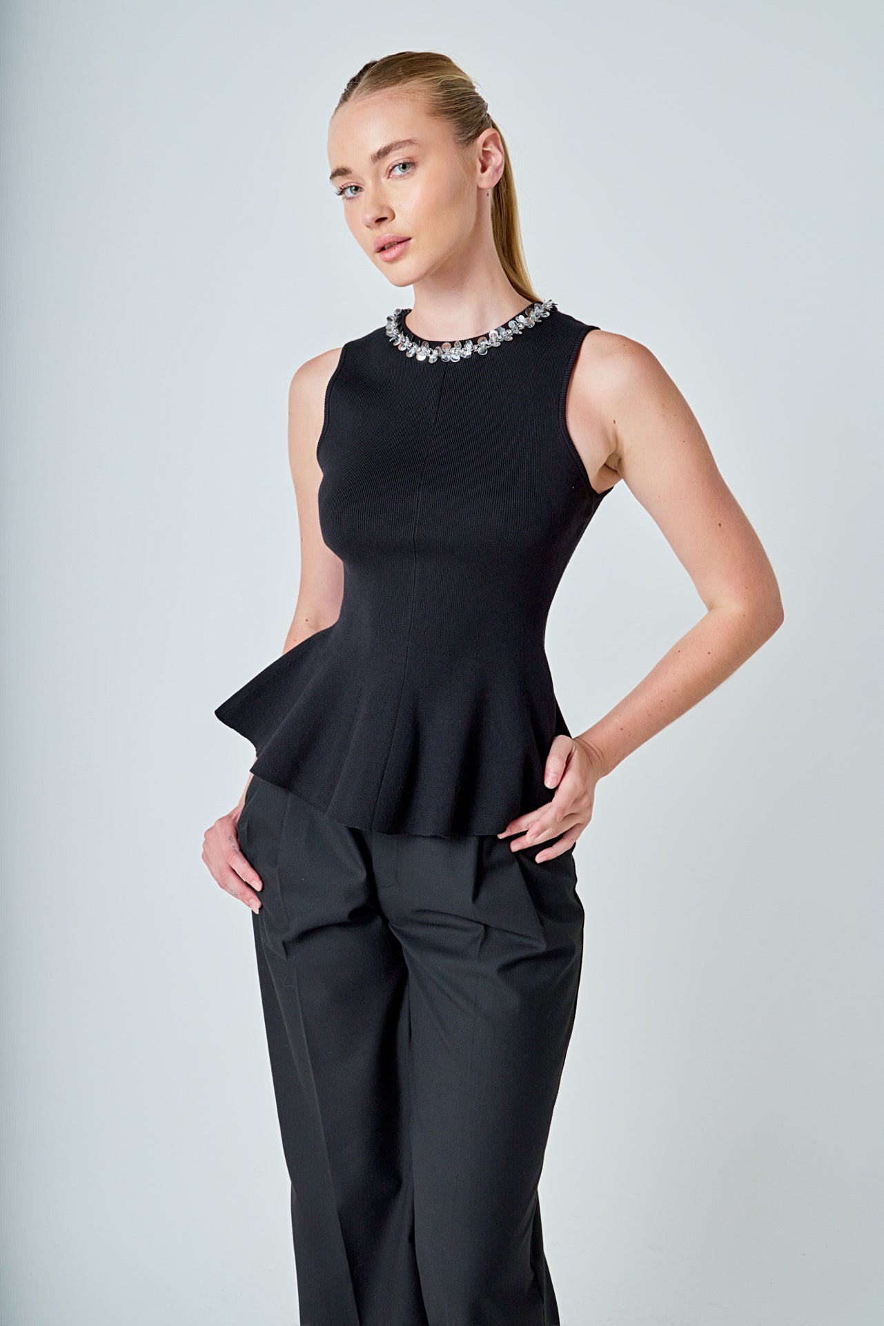 ENDLESS ROSE - Jewel Trim Peplum Top - TOPS available at Objectrare