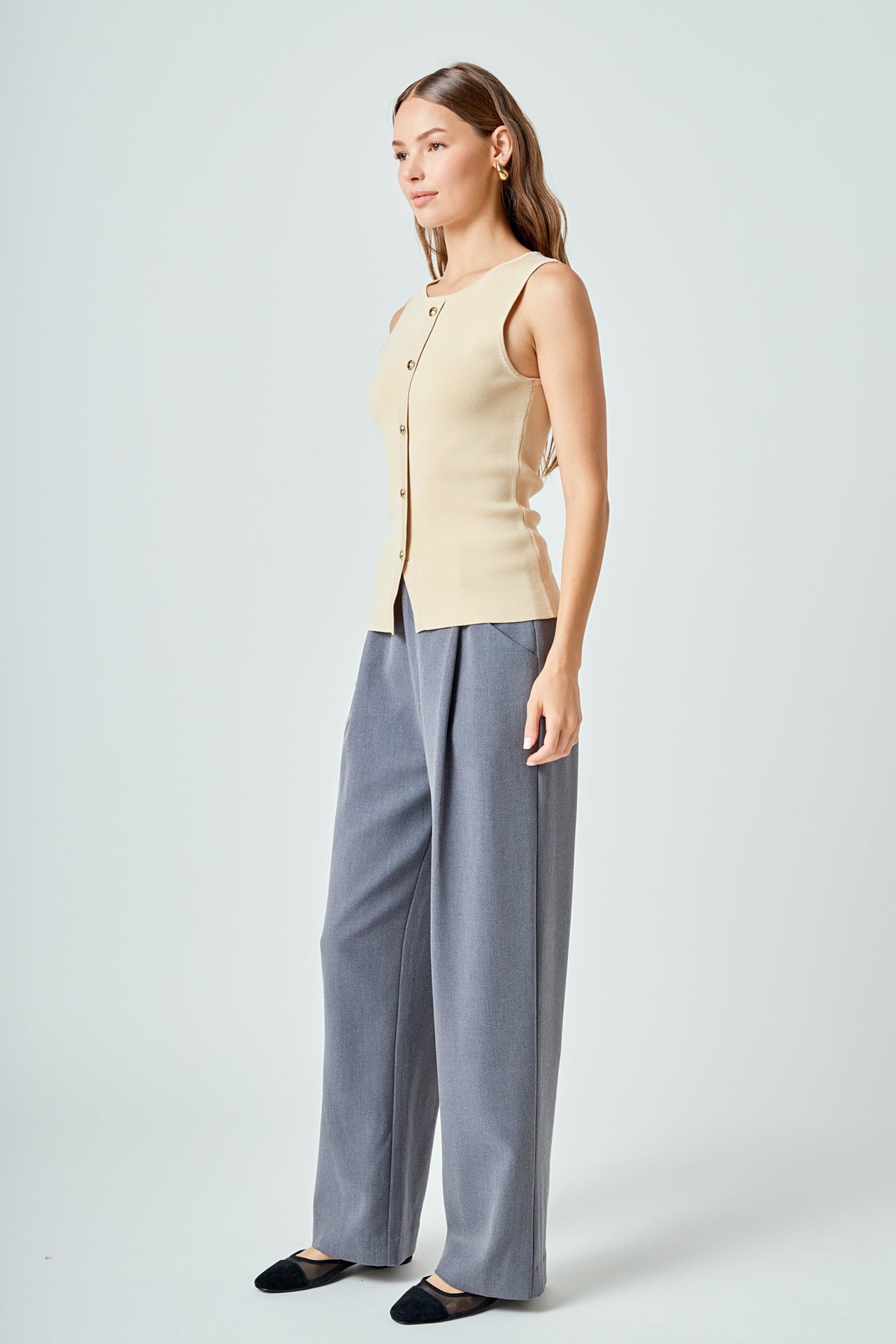 ENDLESS ROSE - Knit Buttoned Sleeveless Top - TOPS available at Objectrare