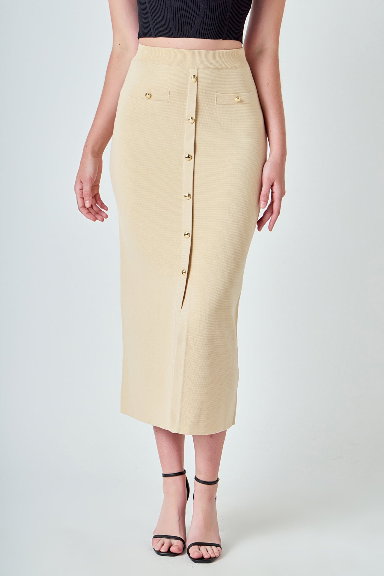 ENDLESS ROSE - Knit Pocketed Midi Skirt - SKIRTS available at Objectrare