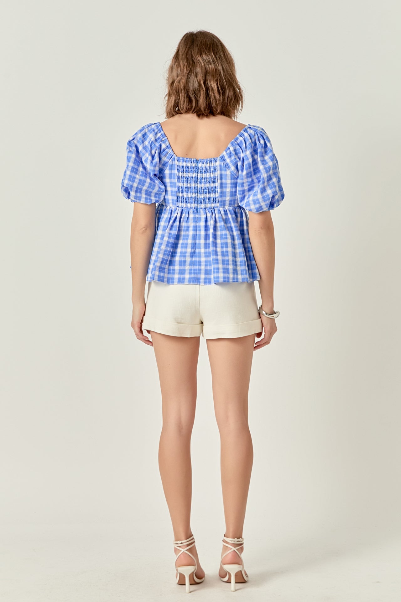 ENGLISH FACTORY - Gingham Twisted Puff Sleeve Top - TOPS available at Objectrare