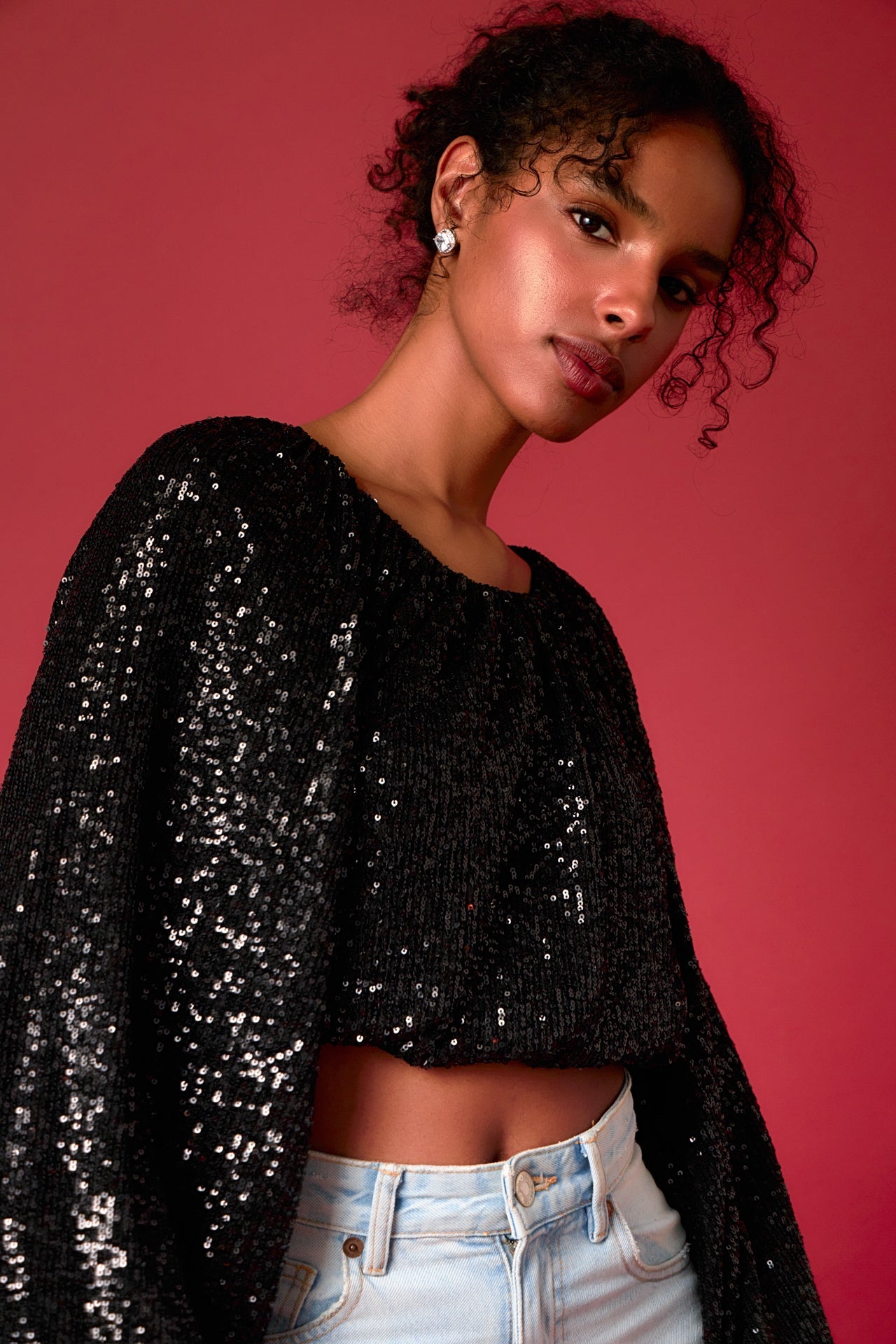 ENDLESS ROSE - Sequins Blouson Top - TOPS available at Objectrare