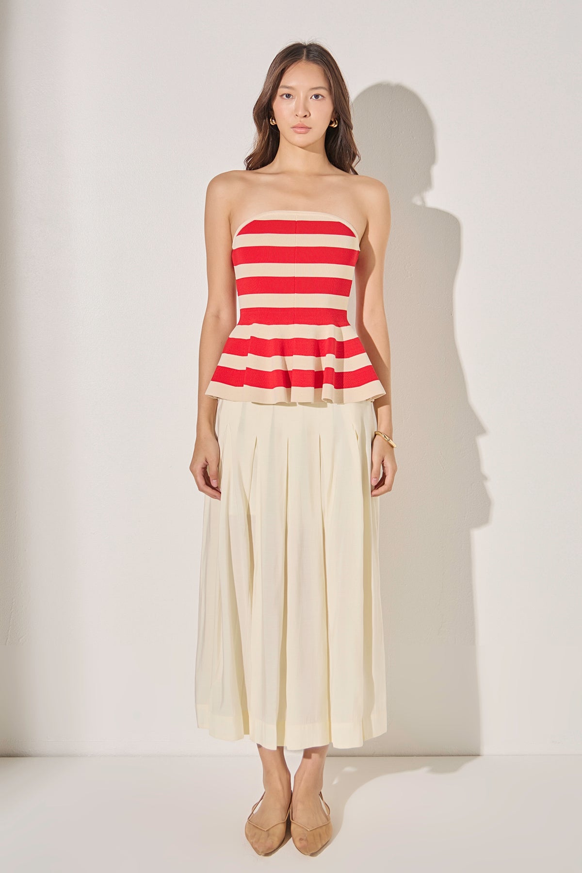 Striped Strapless Knit Peplum Tops