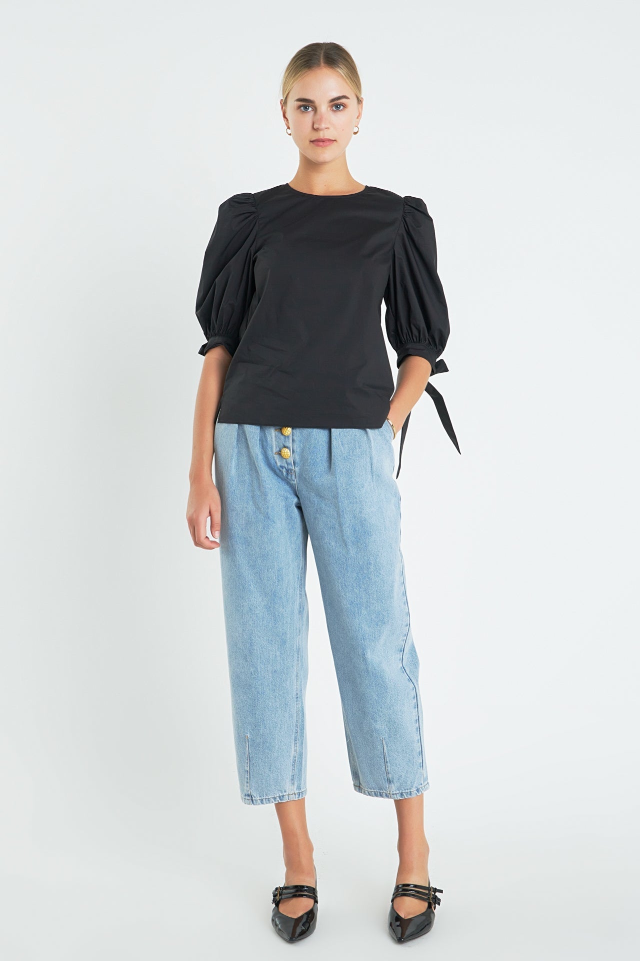 ENGLISH FACTORY - Bow Banded Puff Sleeve Blouse - TOPS available at Objectrare