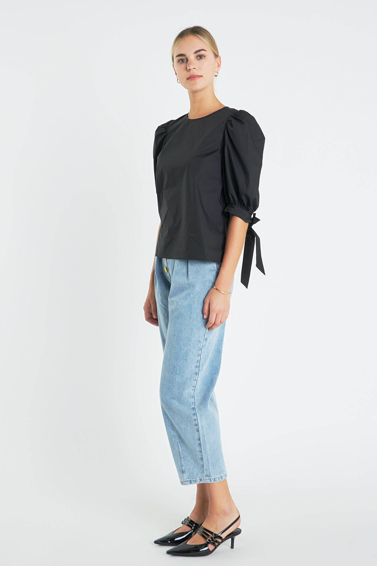 ENGLISH FACTORY - Bow Banded Puff Sleeve Blouse - TOPS available at Objectrare