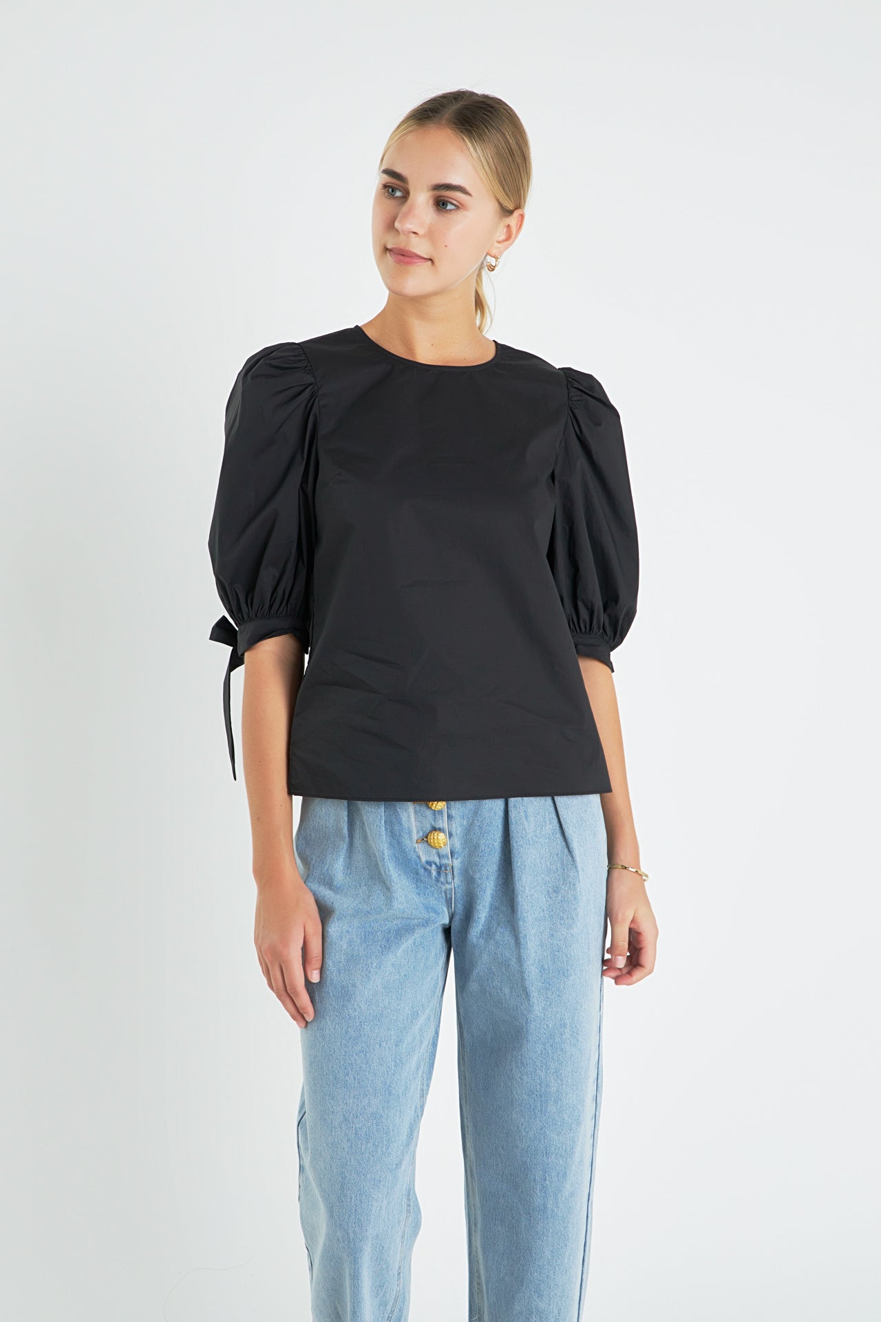 ENGLISH FACTORY - Bow Banded Puff Sleeve Blouse - TOPS available at Objectrare