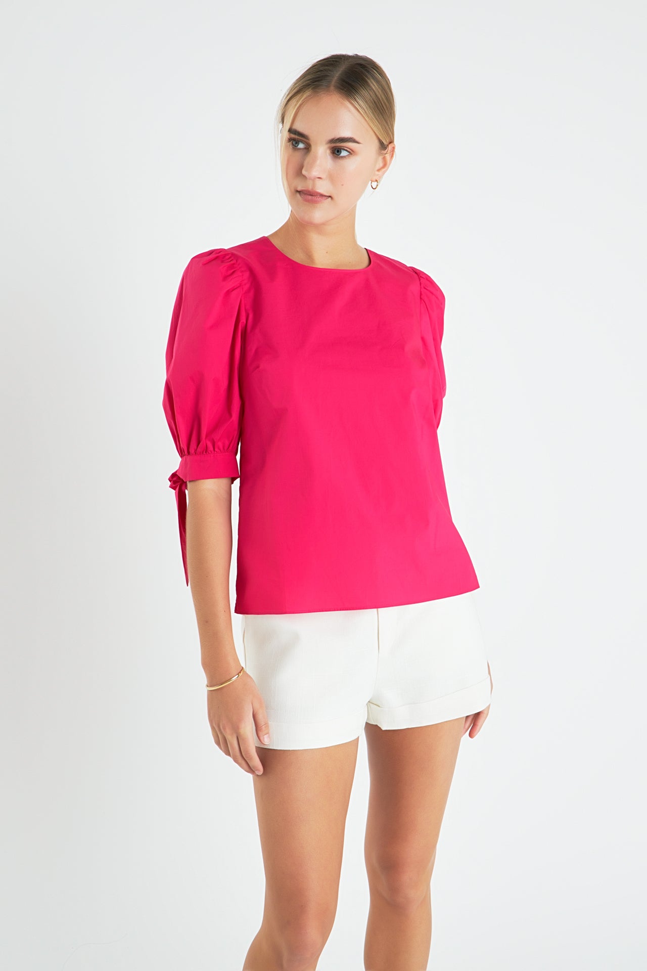 Bow Banded Puff Sleeve Blouse