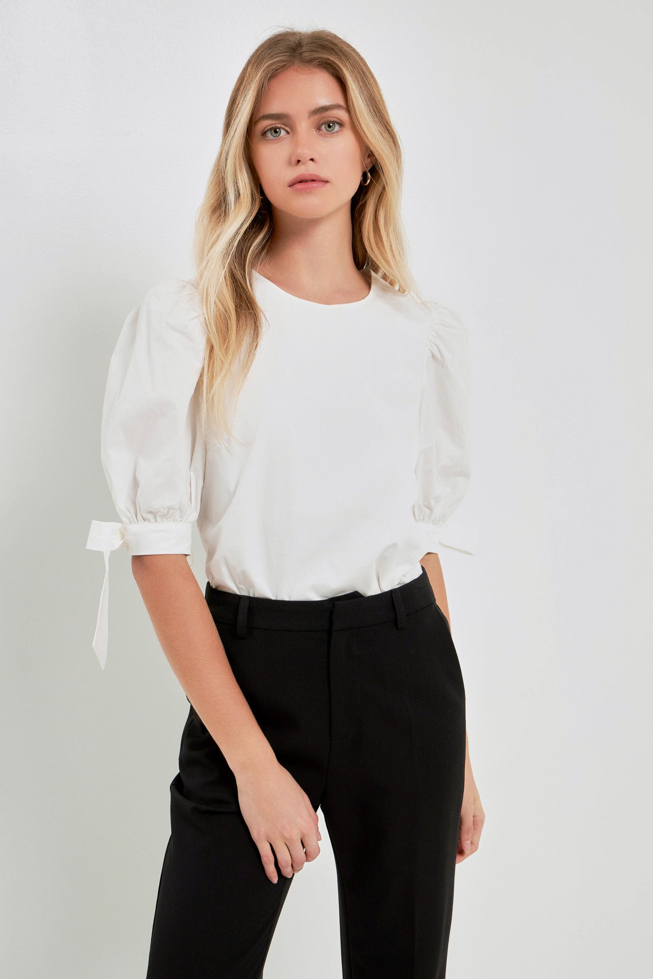 ENGLISH FACTORY - Bow Banded Puff Sleeve Blouse - TOPS available at Objectrare