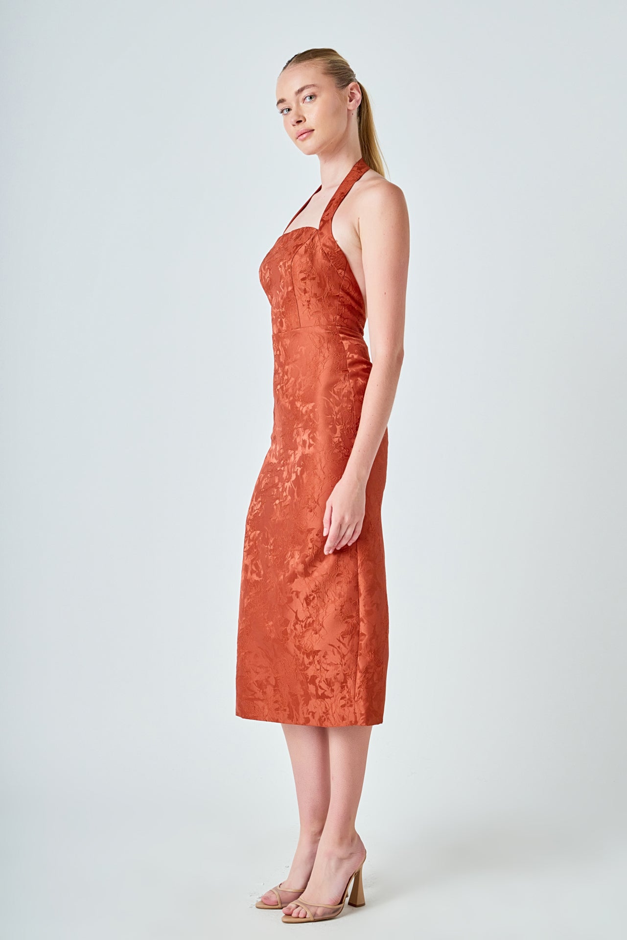 ENDLESS ROSE - Jacquard Halter Column Midi Dress - DRESSES available at Objectrare