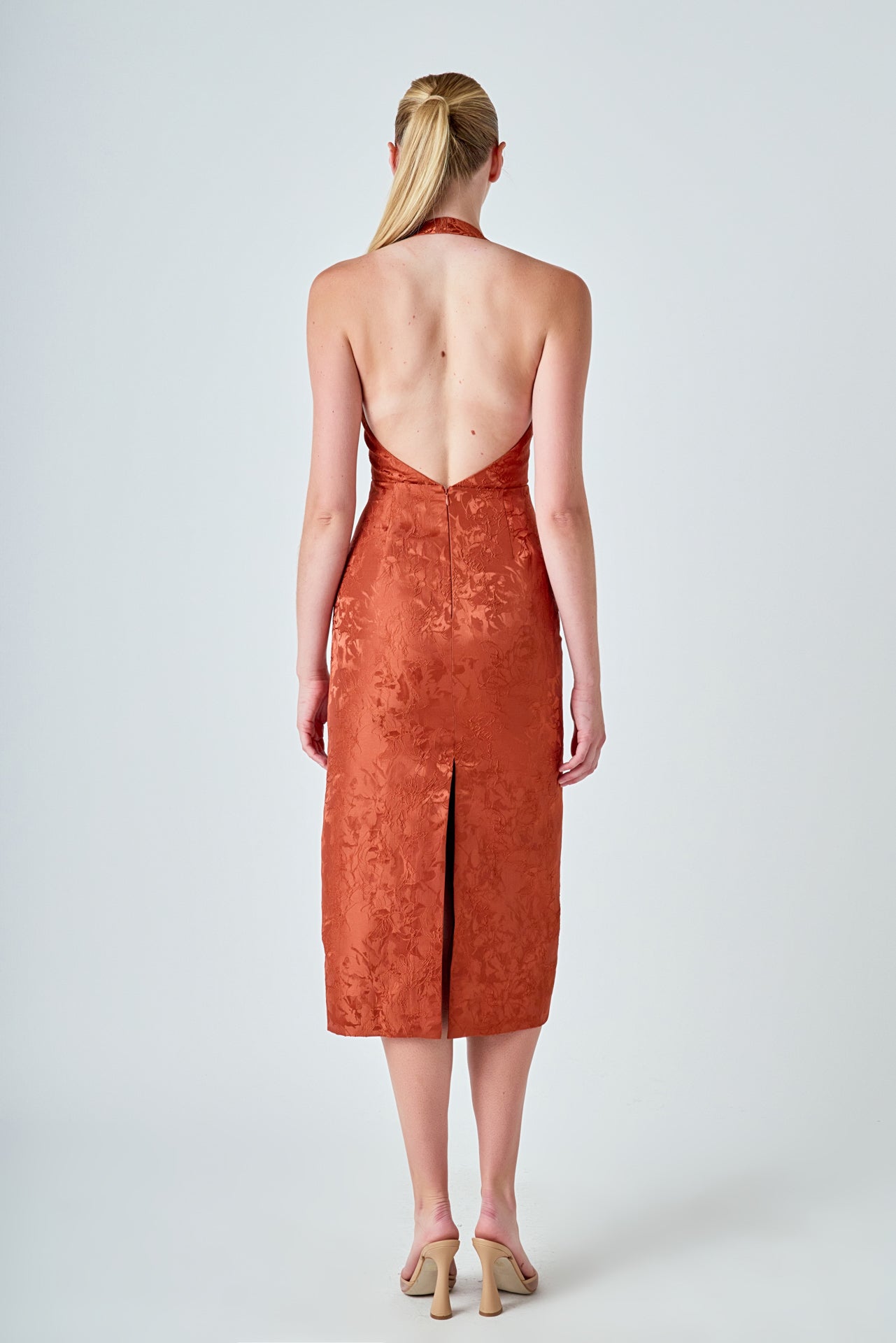 ENDLESS ROSE - Jacquard Halter Column Midi Dress - DRESSES available at Objectrare