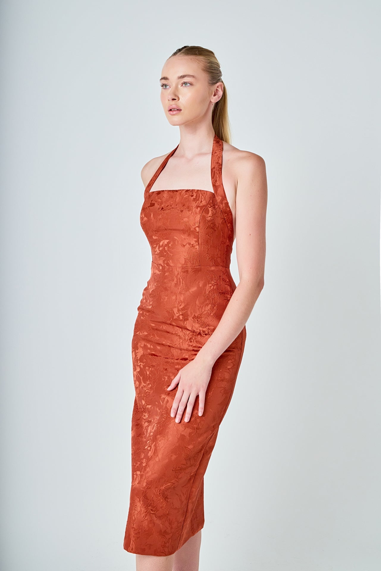 ENDLESS ROSE - Jacquard Halter Column Midi Dress - DRESSES available at Objectrare