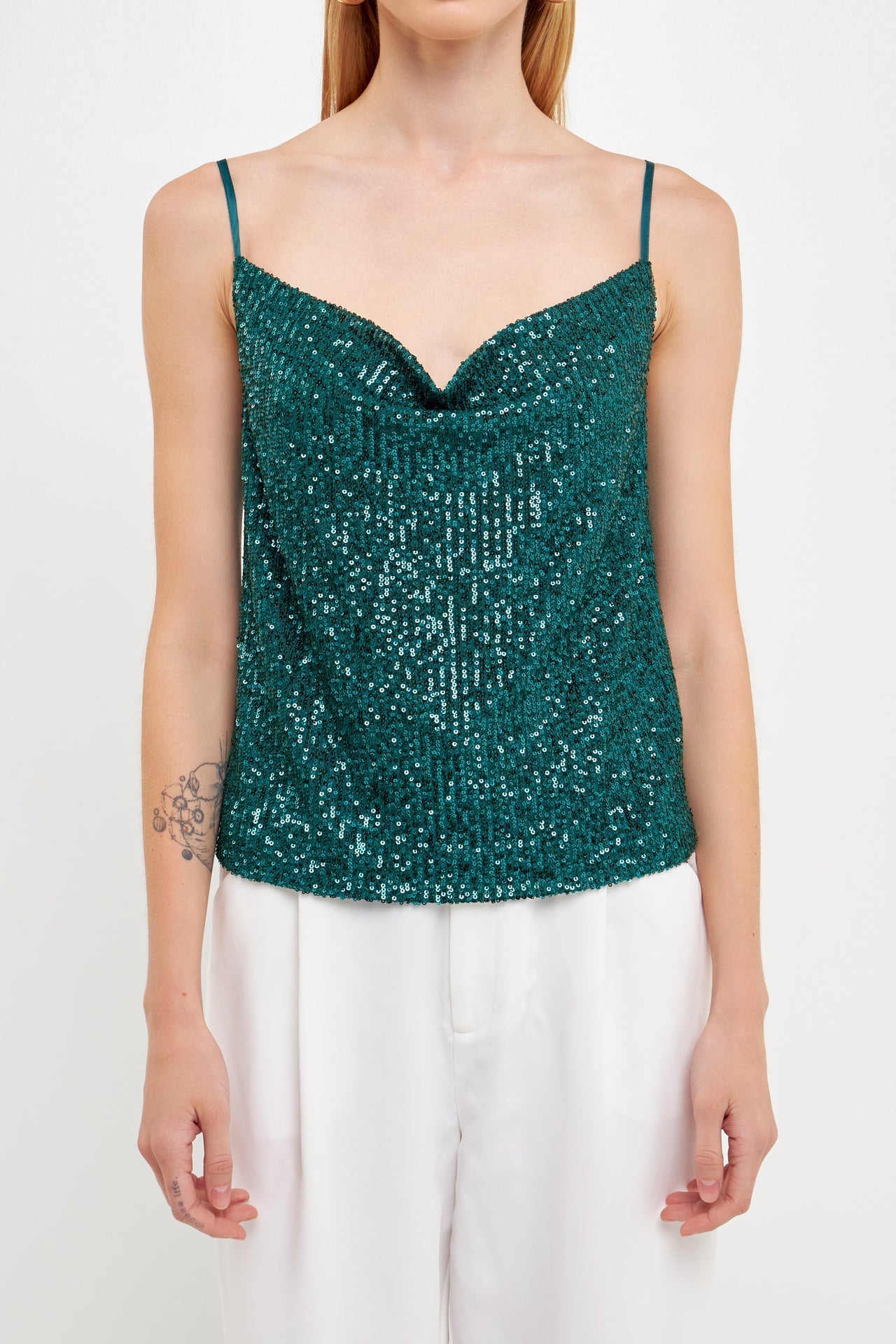 ENDLESS ROSE - Sequins Cowl Neck Top - CAMI TOPS & TANK available at Objectrare