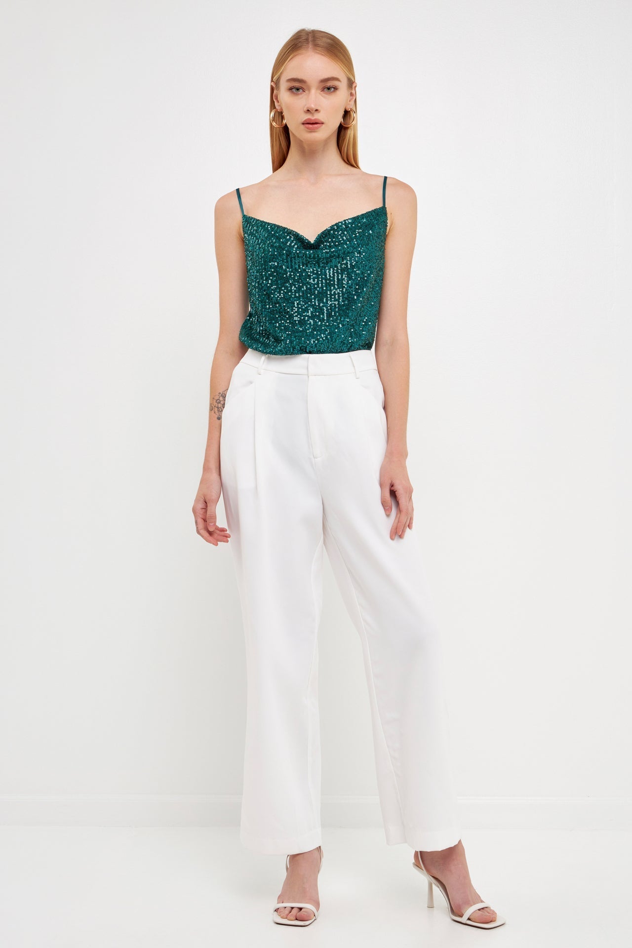 ENDLESS ROSE - Sequins Cowl Neck Top - CAMI TOPS & TANK available at Objectrare