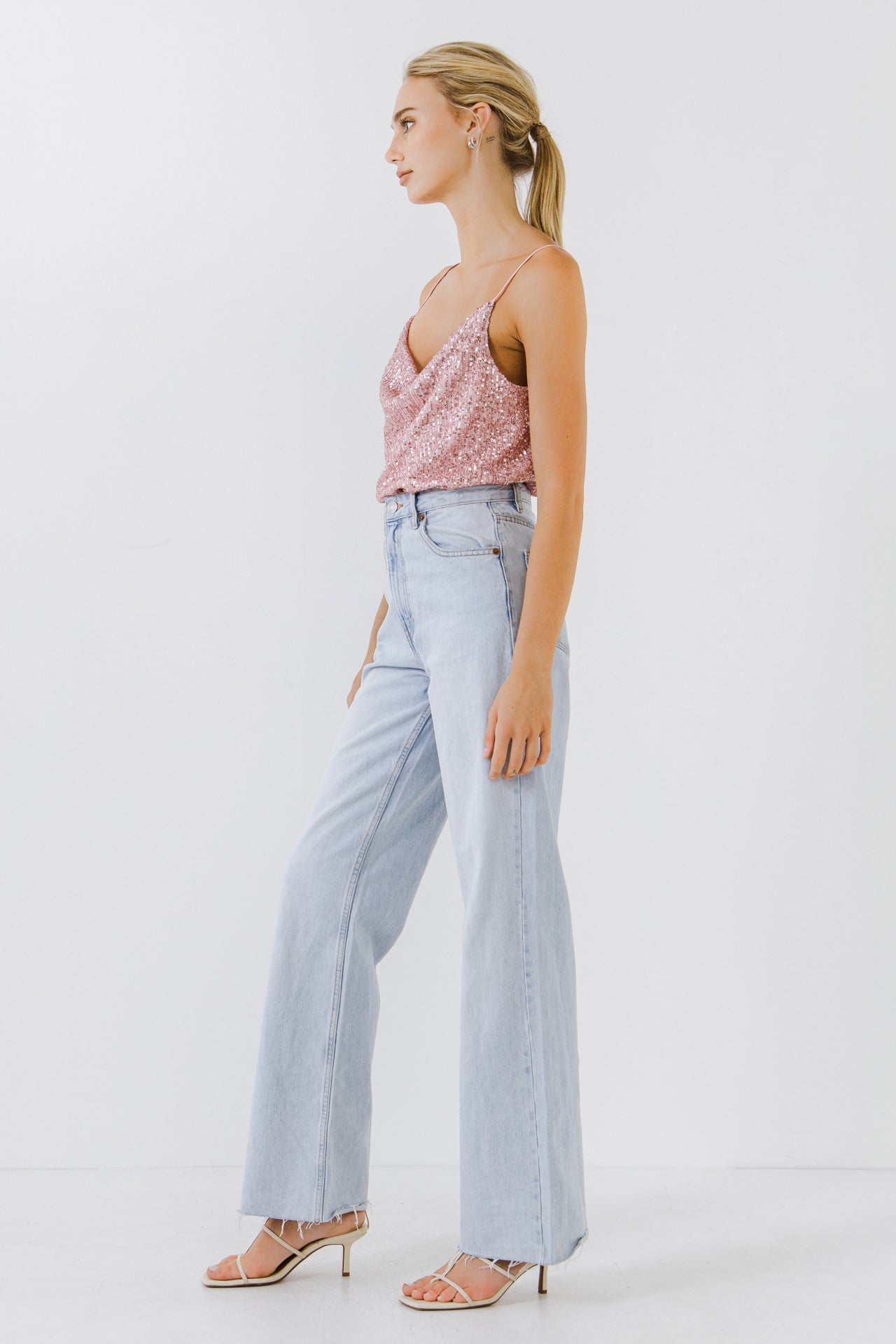 ENDLESS ROSE - Sequins Cowl Neck Top - CAMI TOPS & TANK available at Objectrare