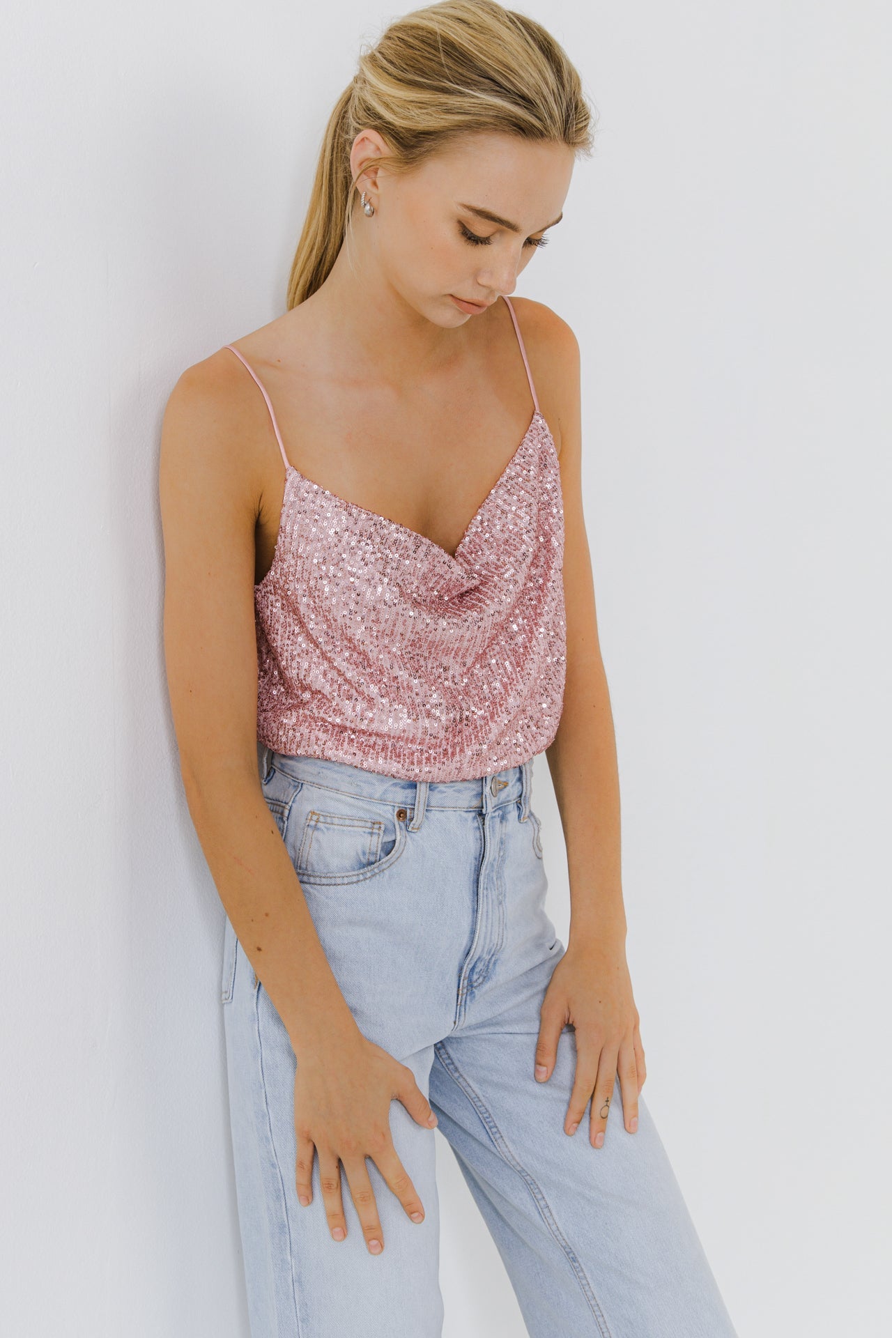 ENDLESS ROSE - Sequins Cowl Neck Top - CAMI TOPS & TANK available at Objectrare