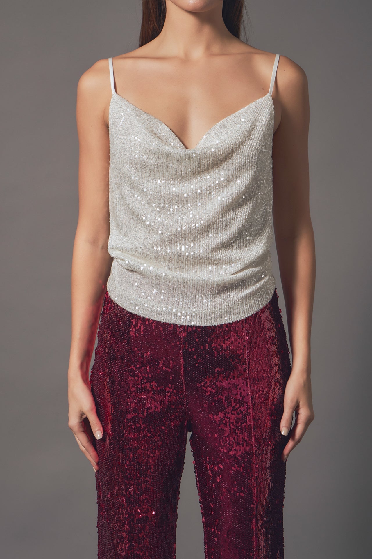 ENDLESS ROSE - Sequins Cowl Neck Top - CAMI TOPS & TANK available at Objectrare