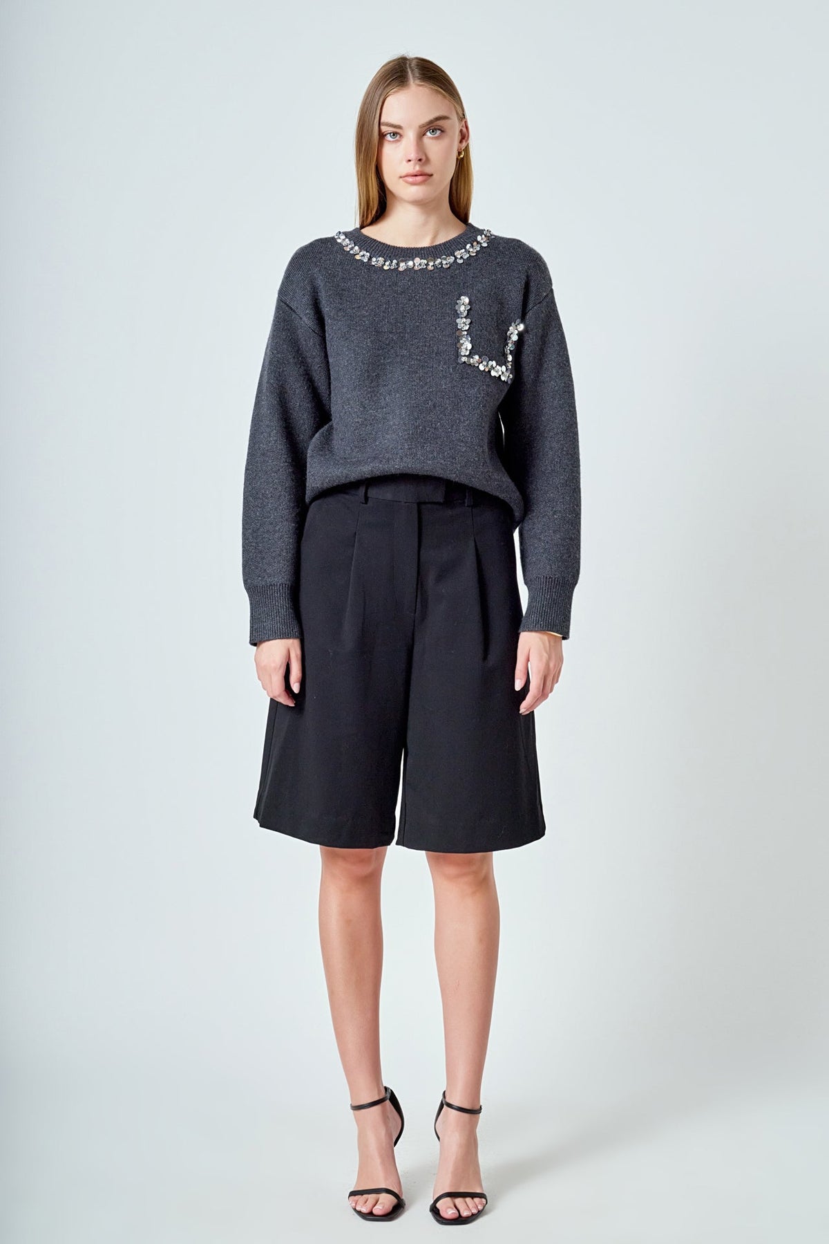 Relaxed Jewel Trim Sweater