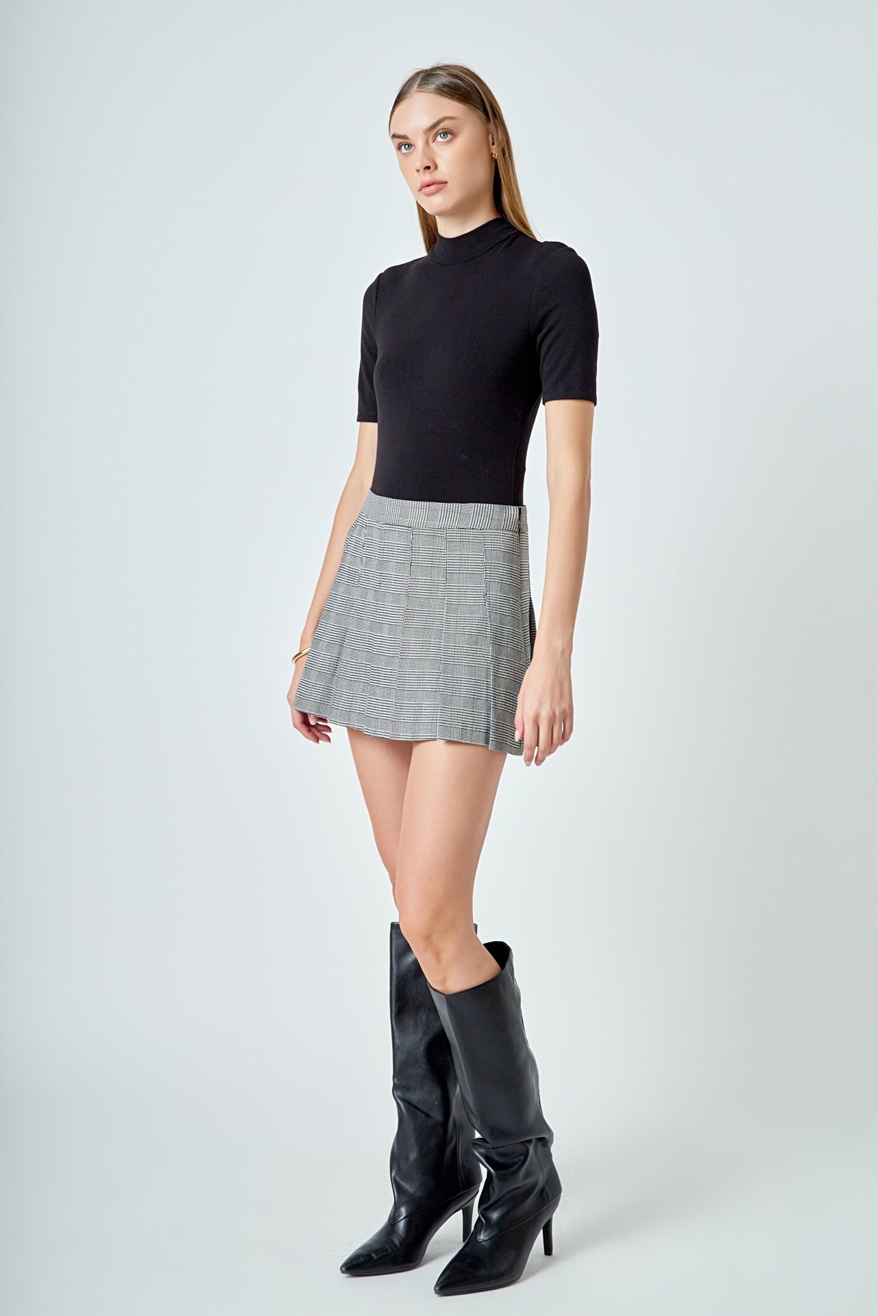 Plaid Pleated Mini Skirt